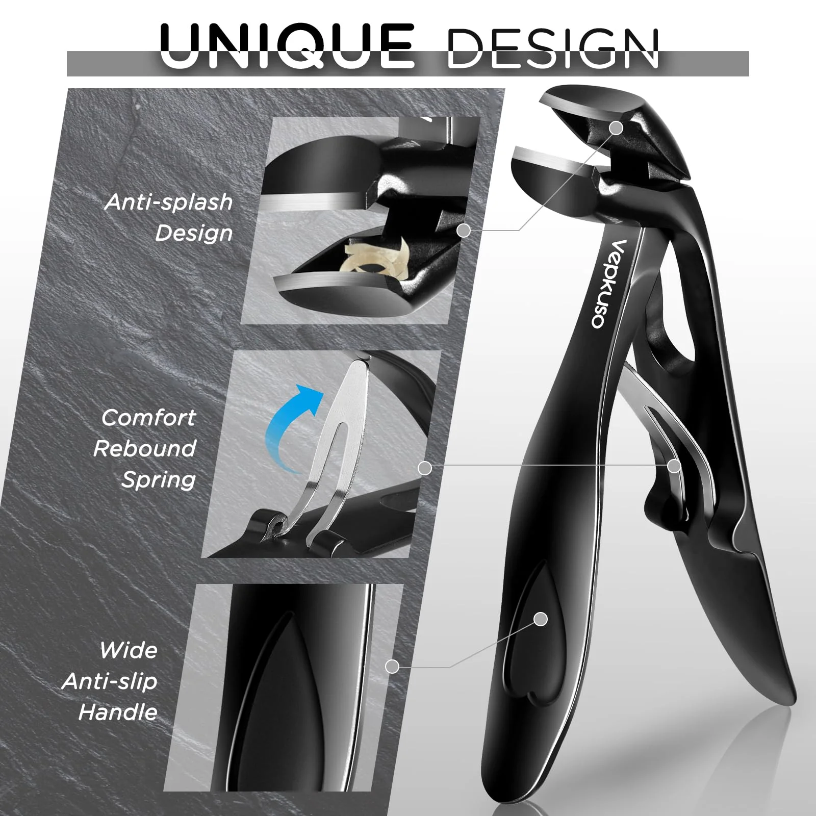 Vepkuso Nail Clippers for Seniors, Wide Jaw Fingernail Clippers and Angled Head Toenail Clippers for Thick Nail, Professional German Nail Clippers for Men, Women&Pregnant,Black - Image 7