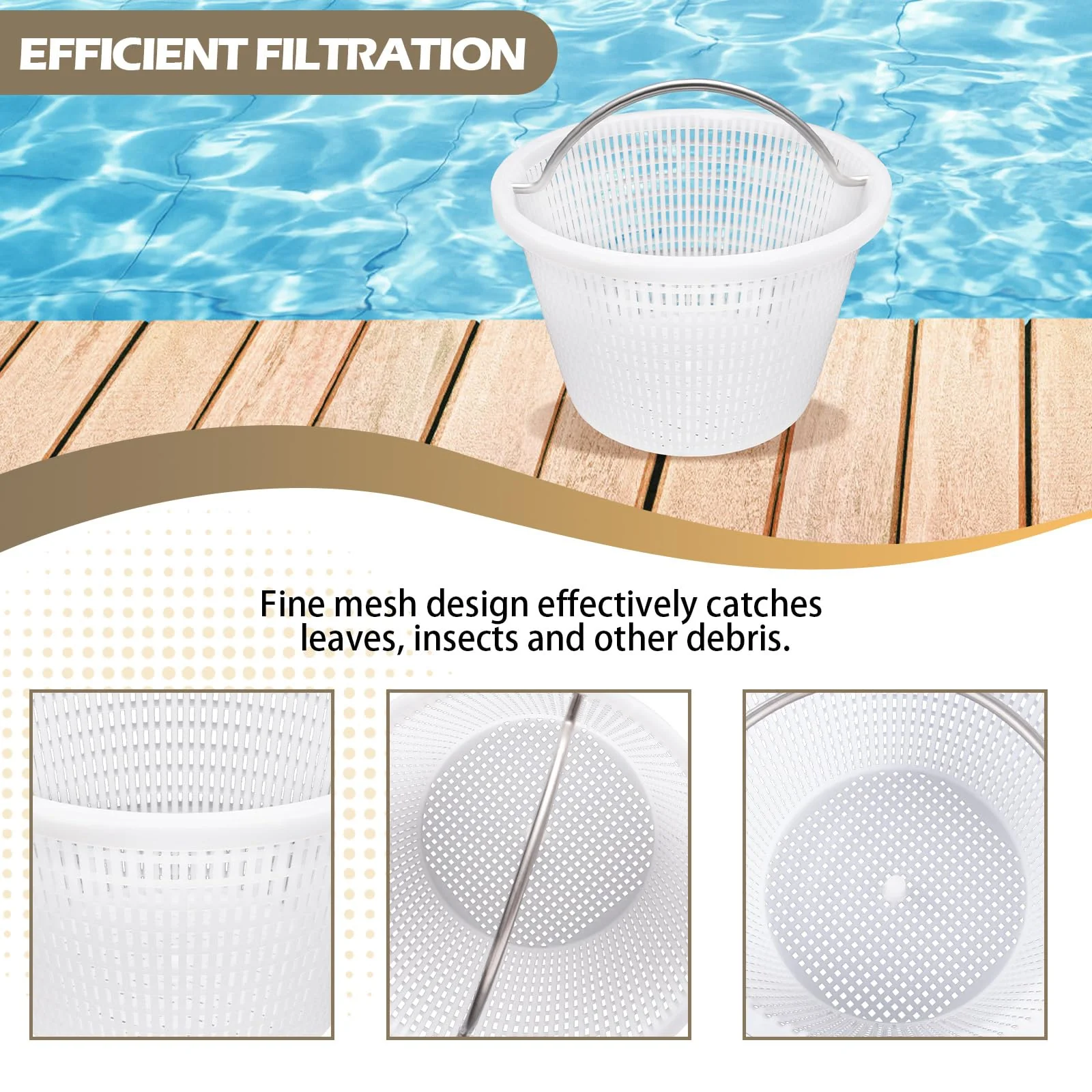 Verplexter Handle Basket Replacement Bermuda Gunite Pentair 516112,Compatible with Waterway Skimmer Basket 542-3240/542-3240B for Renegade Skimmers Pool Basket, Stainless Steel Handle - Image 3