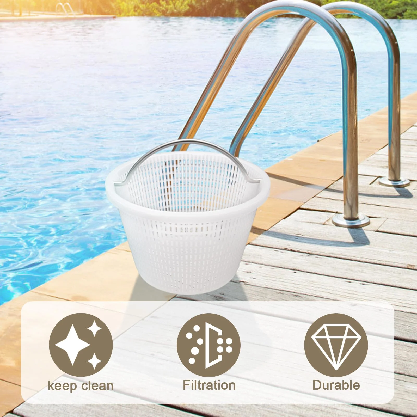 Verplexter Handle Basket Replacement Bermuda Gunite Pentair 516112,Compatible with Waterway Skimmer Basket 542-3240/542-3240B for Renegade Skimmers Pool Basket, Stainless Steel Handle - Image 4