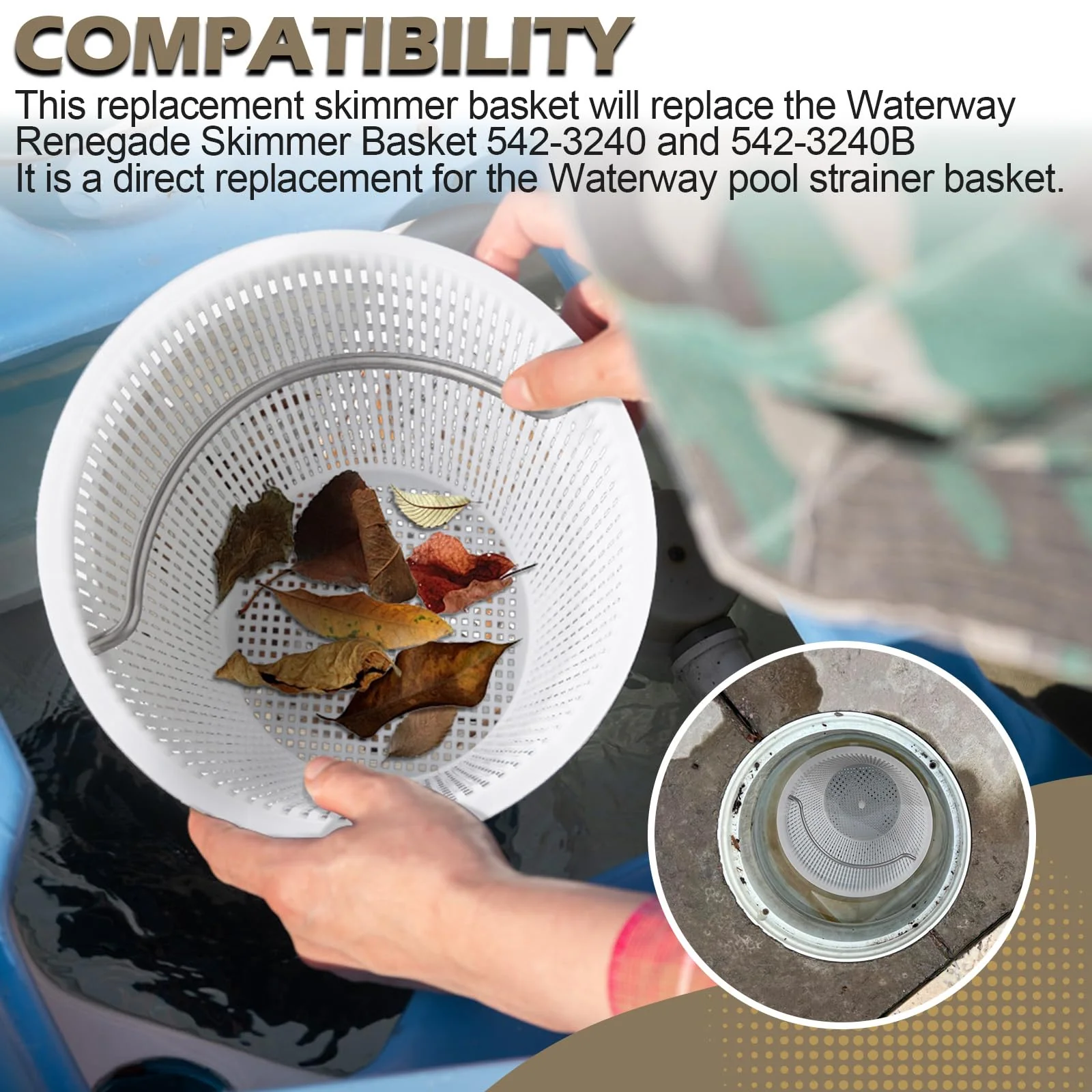 Verplexter Handle Basket Replacement Bermuda Gunite Pentair 516112,Compatible with Waterway Skimmer Basket 542-3240/542-3240B for Renegade Skimmers Pool Basket, Stainless Steel Handle - Image 5