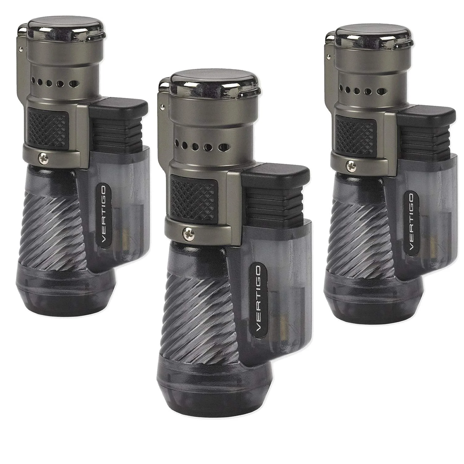 Vertigo by Lotus Cyclone Triple Torch Cigar Lighter Charcoal 3 Pack (Does Not Include Butane)