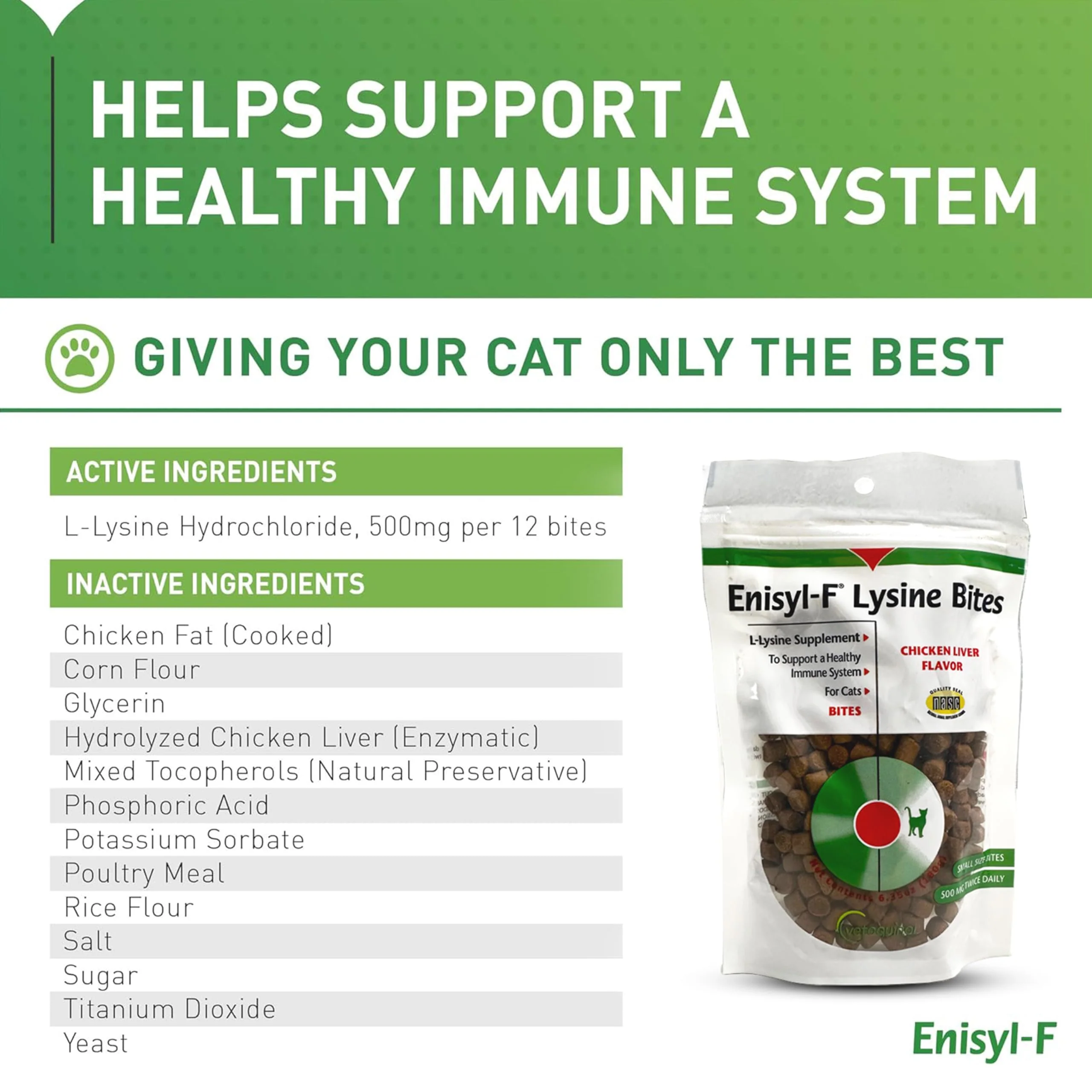 Vetoquinol Enisyl-F Lysine Bites: L-Lysine Chews for Cats & Kittens - Chicken Liver-Flavor, 6.4oz (180g) Recloseable Bag - Image 6