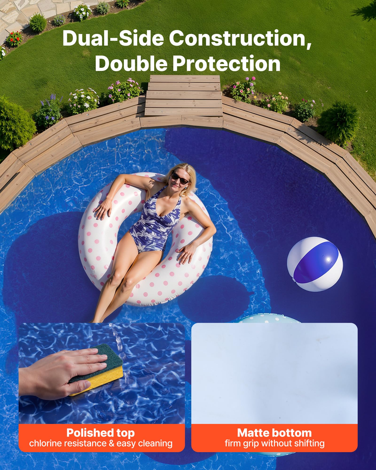 VEVOR 10 ft Round Stock Tank Pool Liner, Overlap Swimming Pool Liner for 27.5 in Wall Height, Extra Thick Heavy Gauge Vinyl, Easy Install with Leak-Proof Patches, Designed for Steel Sided Above-Ground - Image 6