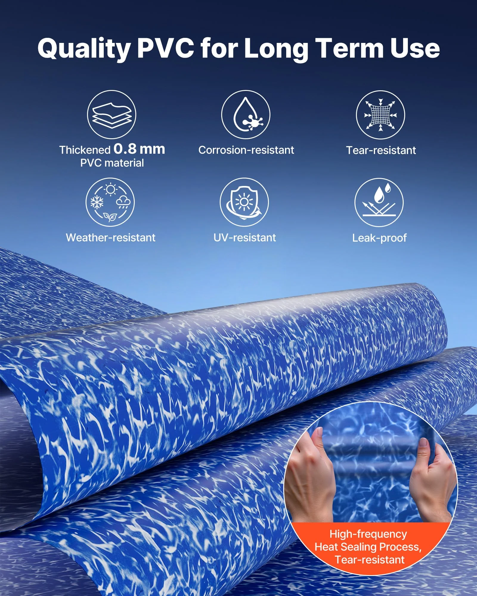 VEVOR 10 ft Round Stock Tank Pool Liner, Overlap Swimming Pool Liner for 27.5 in Wall Height, Extra Thick Heavy Gauge Vinyl, Easy Install with Leak-Proof Patches, Designed for Steel Sided Above-Ground - Image 8