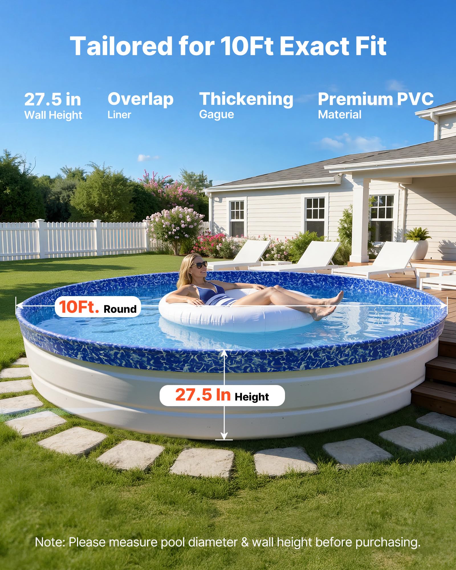 VEVOR 10 ft Round Stock Tank Pool Liner, Overlap Swimming Pool Liner for 27.5 in Wall Height, Extra Thick Heavy Gauge Vinyl, Easy Install with Leak-Proof Patches, Designed for Steel Sided Above-Ground - Image 9