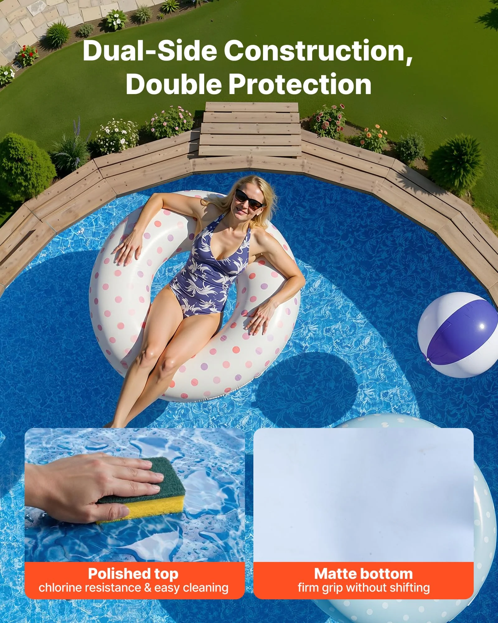 VEVOR 15-ft Round Above Ground Pool Liner, Overlap Pool Liners, Standard Gauge Vinyl, 48-to-54inch Wall Height, Designed for Steel Sided Above-Ground Swimming Pools - Image 6