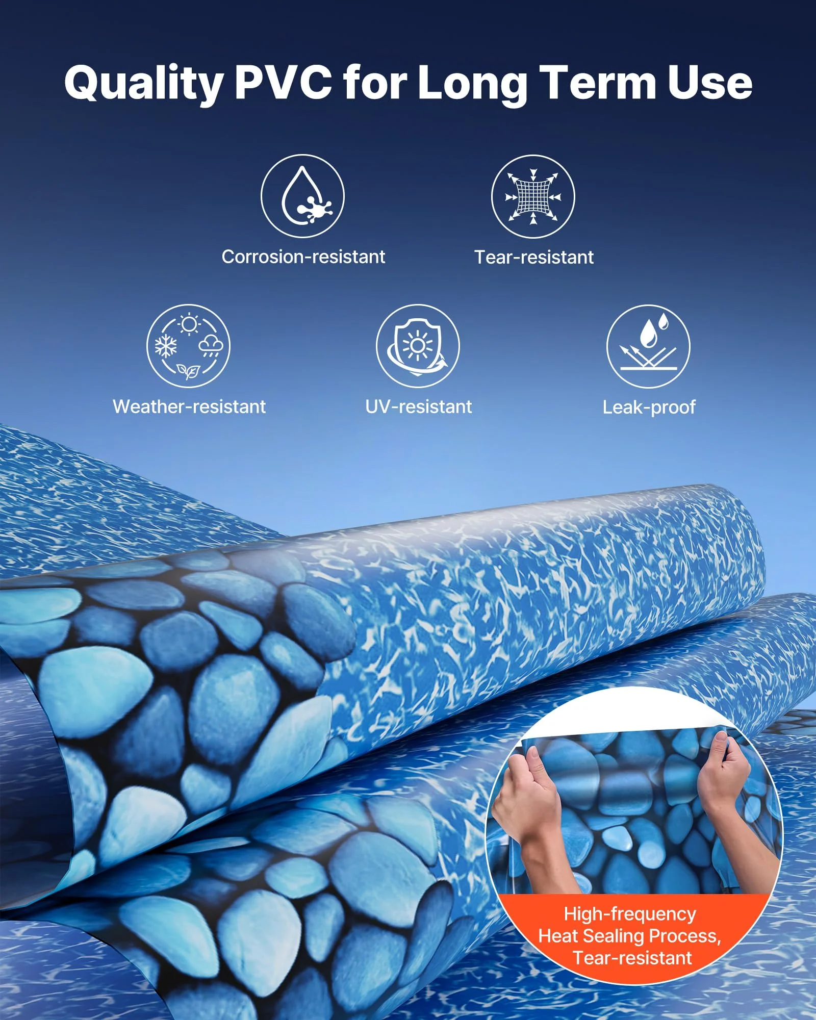 VEVOR 15-ft Round Above Ground Pool Liner, Overlap Pool Liners, Standard Gauge Vinyl, 48-to-54inch Wall Height, Designed for Steel Sided Above-Ground Swimming Pools - Image 8