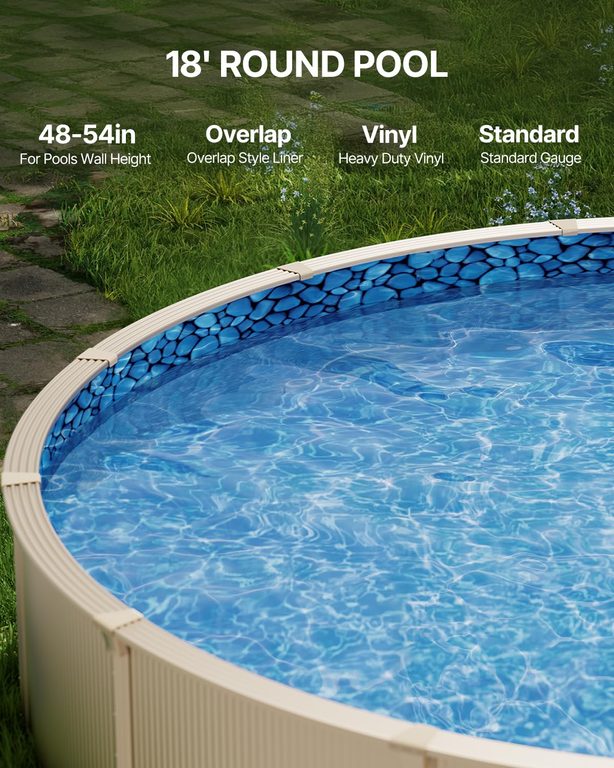VEVOR 18-ft Round Above Ground Pool Liner, Overlap Pool Liners, Standard Gauge Vinyl, 48-to-54inch Wall Height, Designed for Steel Sided Above-Ground Swimming Pools - Image 9