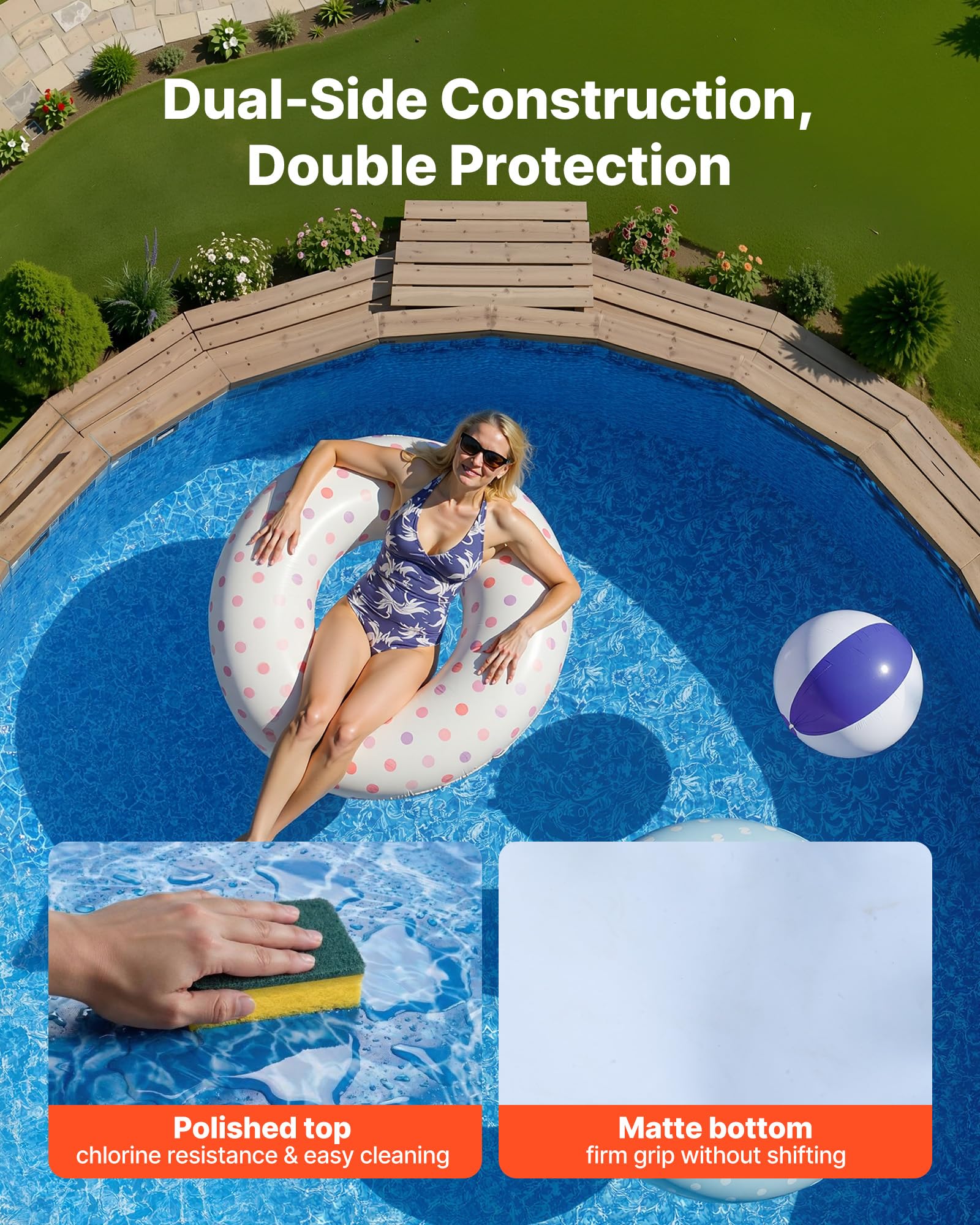 VEVOR 18-ft Round Above Ground Pool Liner, Overlap Pool Liners, Thickend Upgraded Gauge Vinyl, 48-to-54inch Wall Height, Designed for Steel Sided Above-Ground Swimming Pools - Image 6