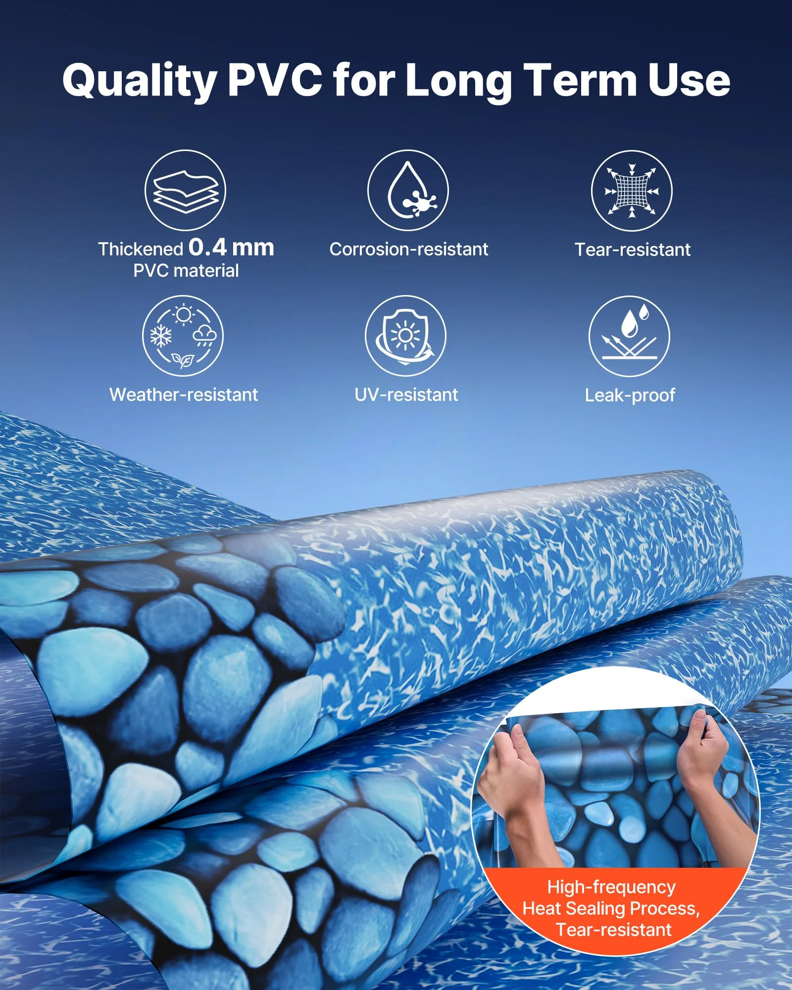 VEVOR 18-ft Round Above Ground Pool Liner, Overlap Pool Liners, Thickend Upgraded Gauge Vinyl, 48-to-54inch Wall Height, Designed for Steel Sided Above-Ground Swimming Pools - Image 8