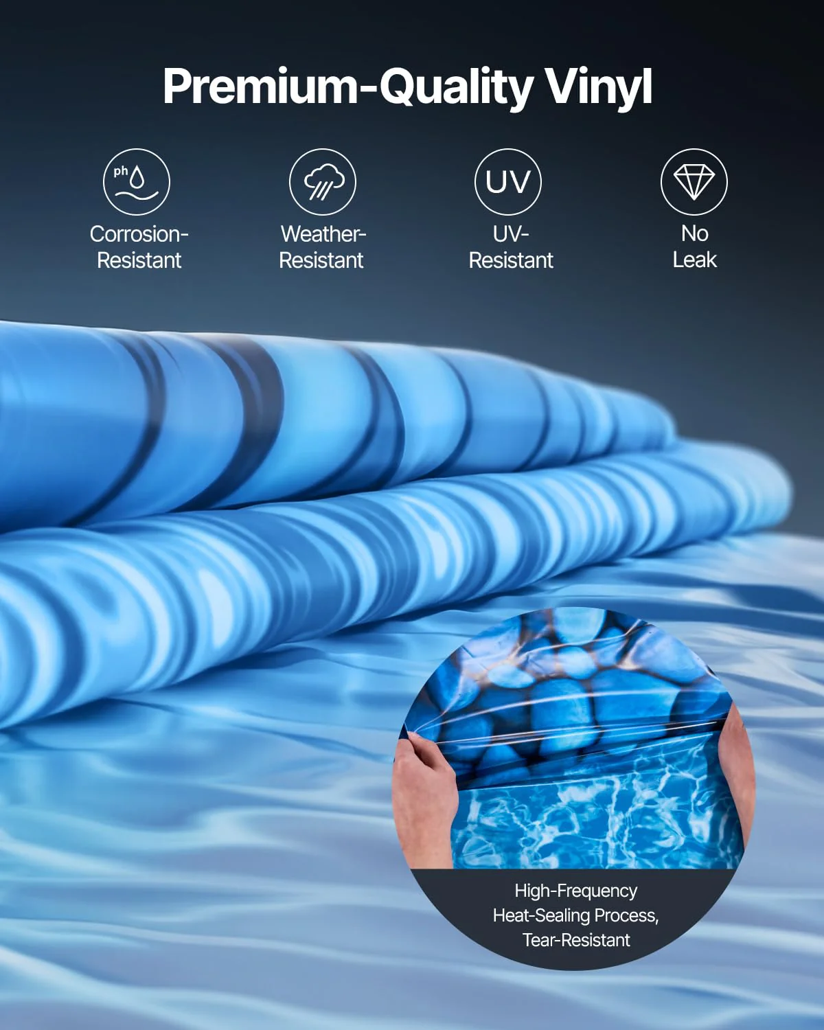 VEVOR 8-ft Round Above Ground Pool Liner, Overlap Pool Liners, Standard Gauge Vinyl, 48-to-54inch Wall Height, Designed for Steel Sided Above-Ground Swimming Pools - Image 6