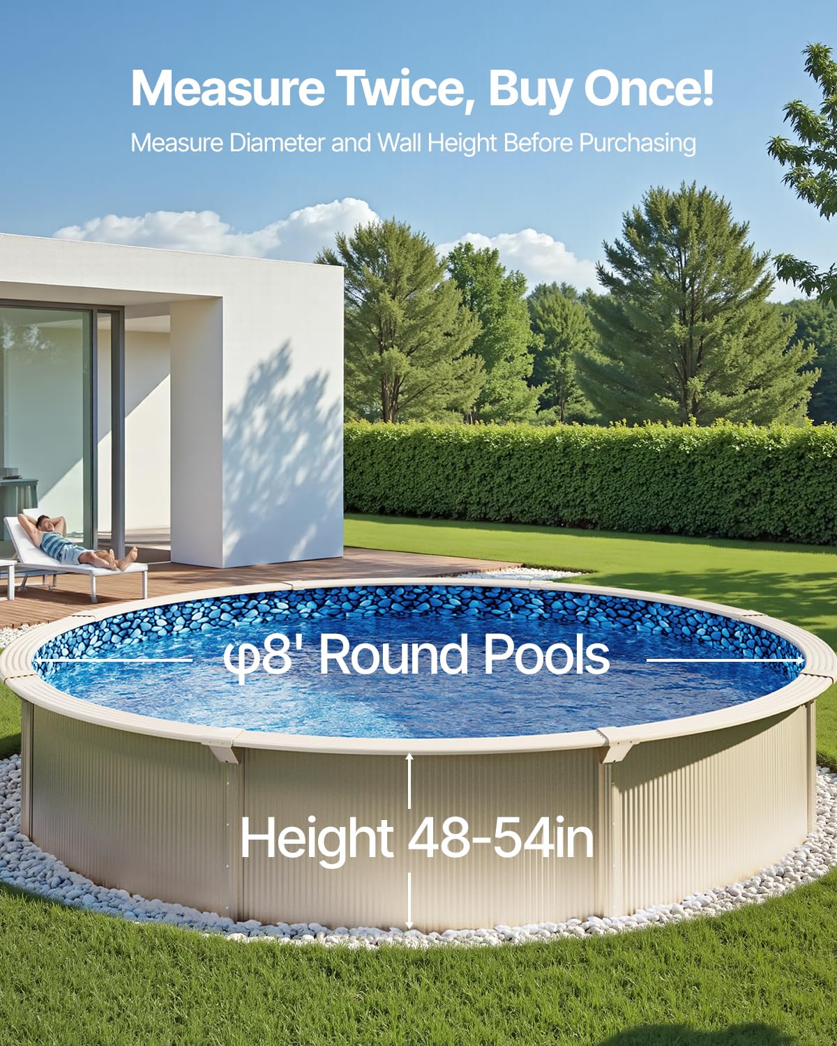 VEVOR 8-ft Round Above Ground Pool Liner, Overlap Pool Liners, Standard Gauge Vinyl, 48-to-54inch Wall Height, Designed for Steel Sided Above-Ground Swimming Pools - Image 8