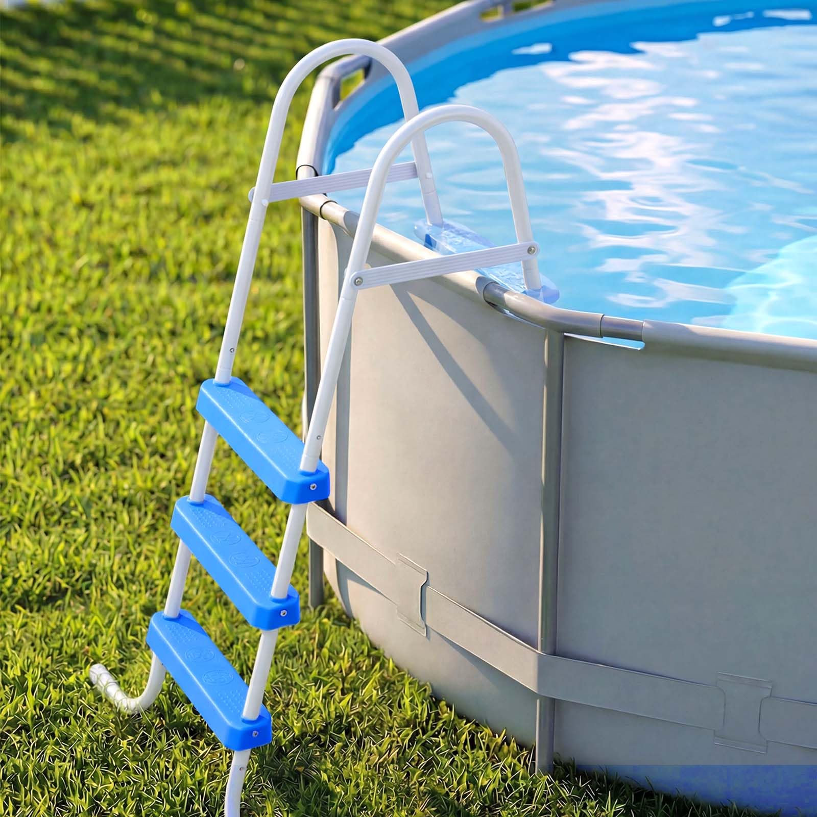 VEVOR Above Ground Pool Ladder, 3-Step Steel A-Frame Swimming Pool Stairs for 36 in High Wall, 300 lbs Capacity Entry/Exit Steps with Secure Non-Slip Sturdy Wide Step, Easy Setup, White & Blue - Image 3