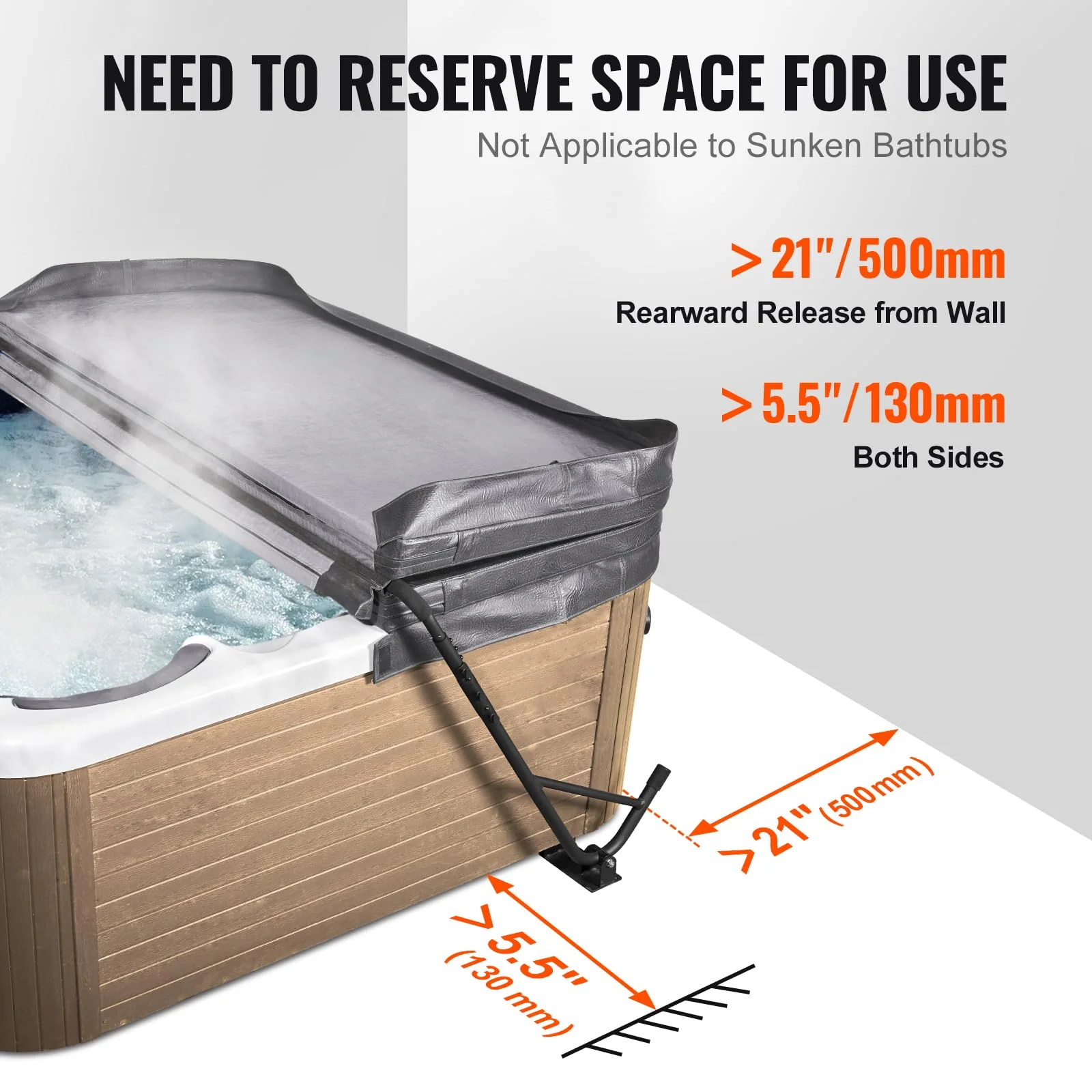 VEVOR Hot Tub Cover Lift, Spa Cover Lift, Height 31.5" - 41.3" Width 57" - 92.5" Adjustable, Installed Underneath on Both Sides, Suitable for Various Sizes of Rectangular Bathtubs, Hot Tubs, Spa - Image 5