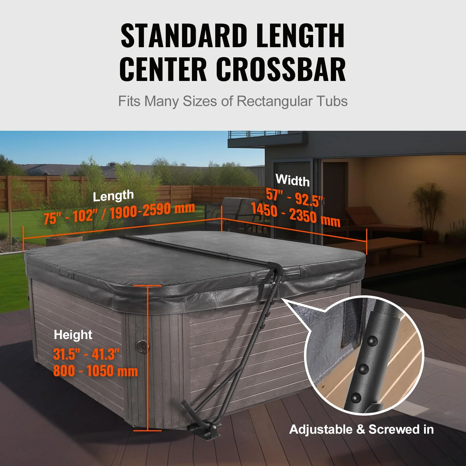 VEVOR Hot Tub Cover Lift, Spa Cover Lift, Height 31.5" - 41.3" Width 57" - 92.5" Adjustable, Installed Underneath on Both Sides, Suitable for Various Sizes of Rectangular Bathtubs, Hot Tubs, Spa - Image 8