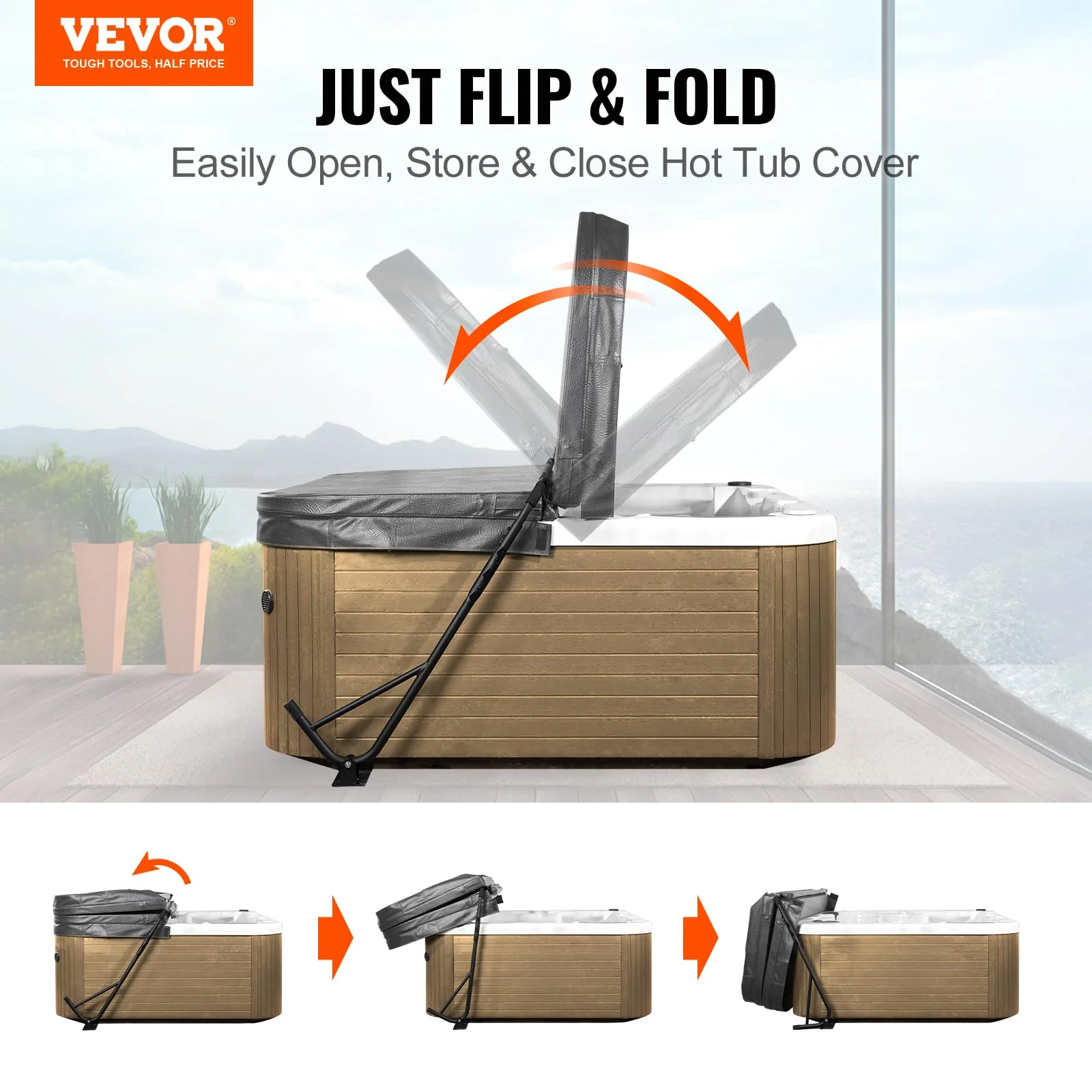 VEVOR Hot Tub Cover Lift, Spa Cover Lift, Height 31.5" - 41.3" Width 57" - 92.5" Adjustable, Installed Underneath on Both Sides, Suitable for Various Sizes of Rectangular Bathtubs, Hot Tubs, Spa - Image 9