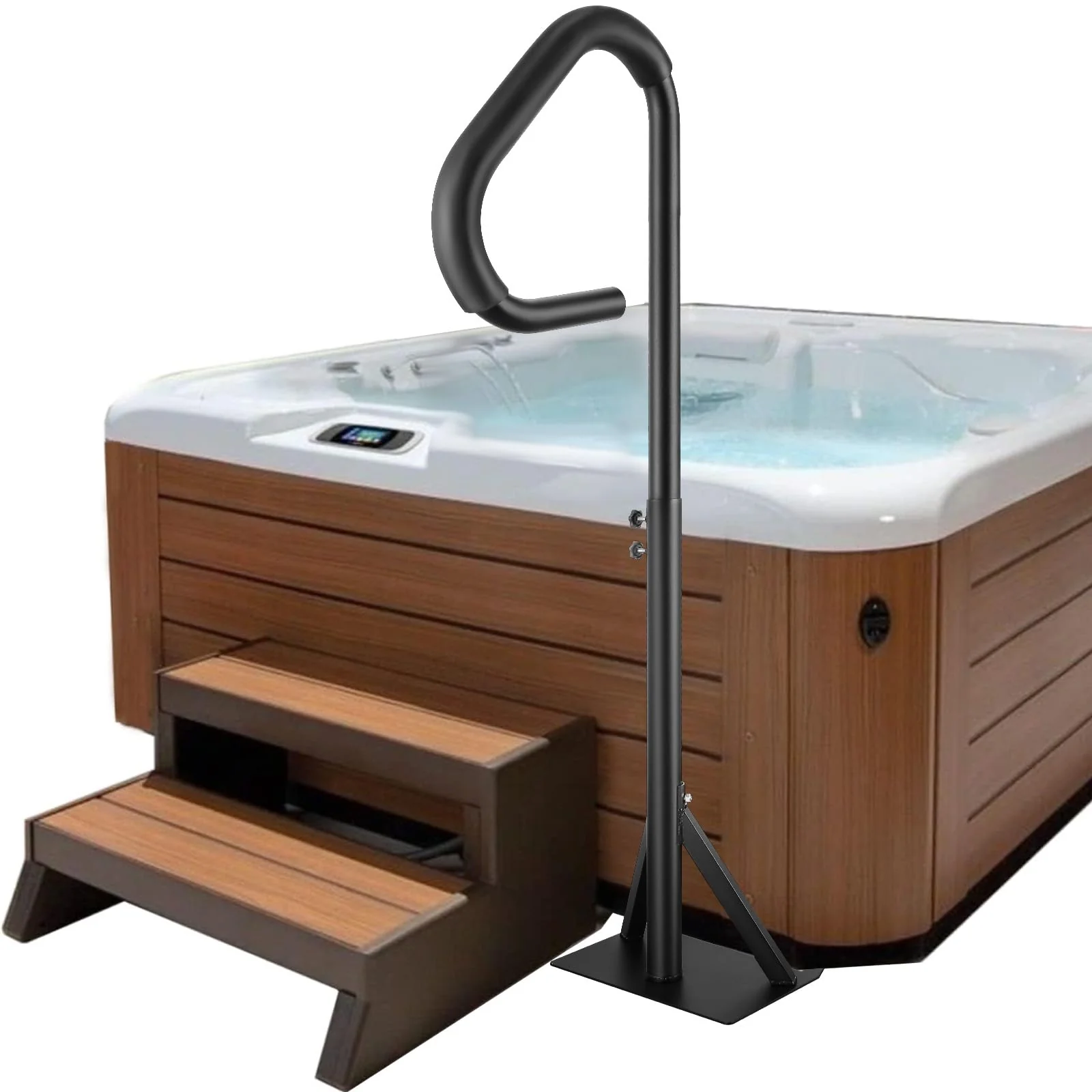 VEVOR Hot Tub Handrail, 360 Rotatable Spa Side Handrail with 35"-57" Adjustable Height, Rust-Proof Aluminum Spa Hot Tub Hand Rail with Slide-Under Mount Base for Indoor & Outdoor, 600LBS Capacity