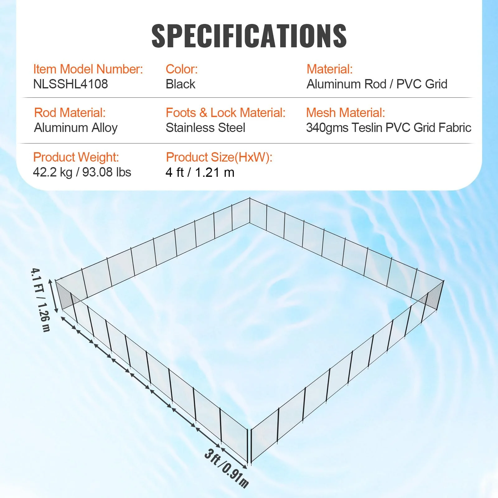 VEVOR Pool Fence, 4 x 108 FT Pool Fences for Inground Pools, Removable Safety Pool Fencing, Easy DIY Installation Swimming Pool Fence, 340gms Teslin PVC Pool Fence Mesh Protects Kids and Pets - Image 4
