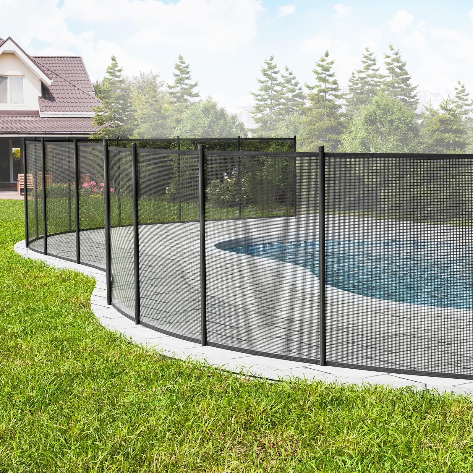 VEVOR Pool Fence, 4 x 48 FT Pool Fences for Inground Pools, Removable Pool Fencing, Easy DIY Installation Swimming Pool Fence, 340gms Teslin PVC Pool Fence Mesh Protects Kids and Pets - Image 3