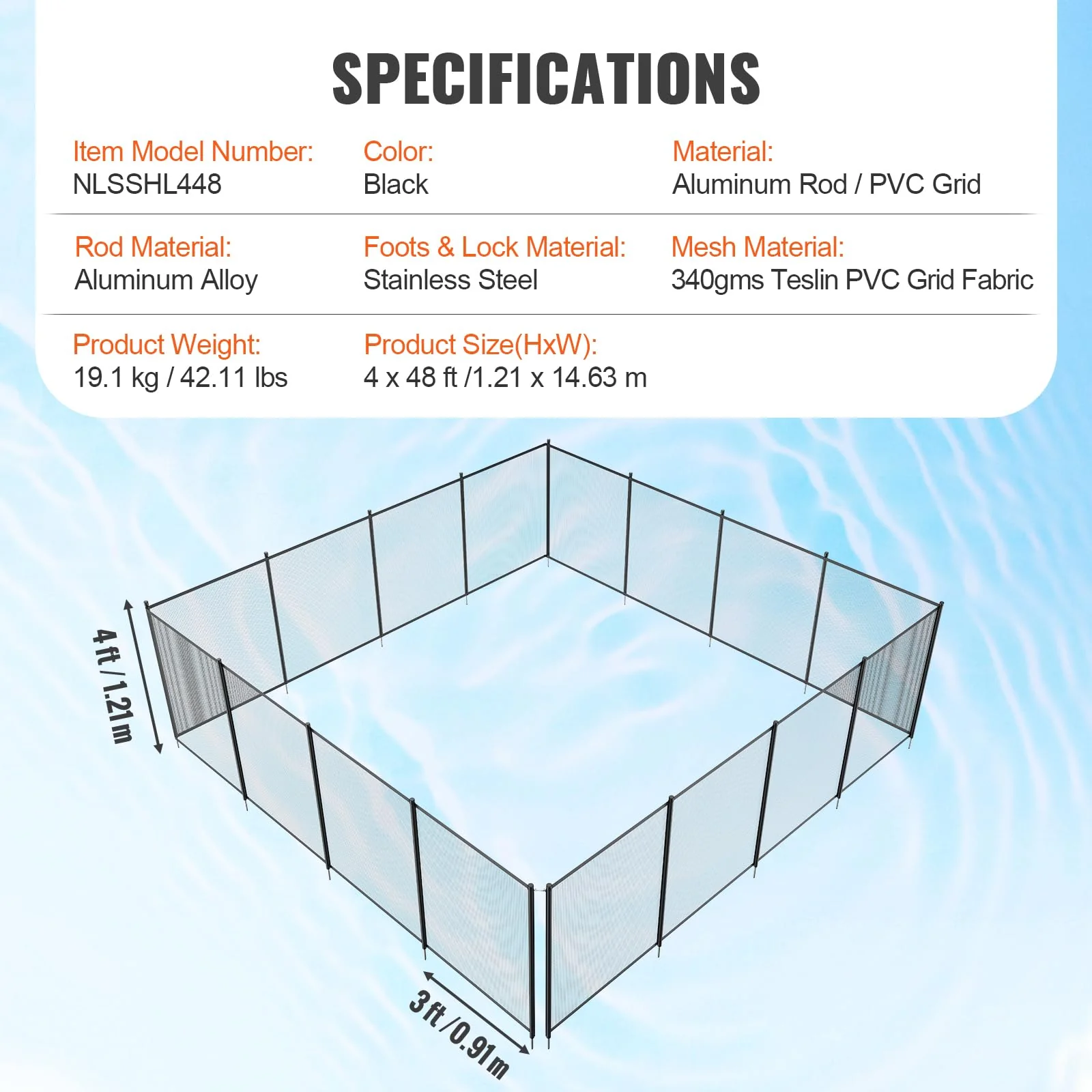 VEVOR Pool Fence, 4 x 48 FT Pool Fences for Inground Pools, Removable Pool Fencing, Easy DIY Installation Swimming Pool Fence, 340gms Teslin PVC Pool Fence Mesh Protects Kids and Pets - Image 4