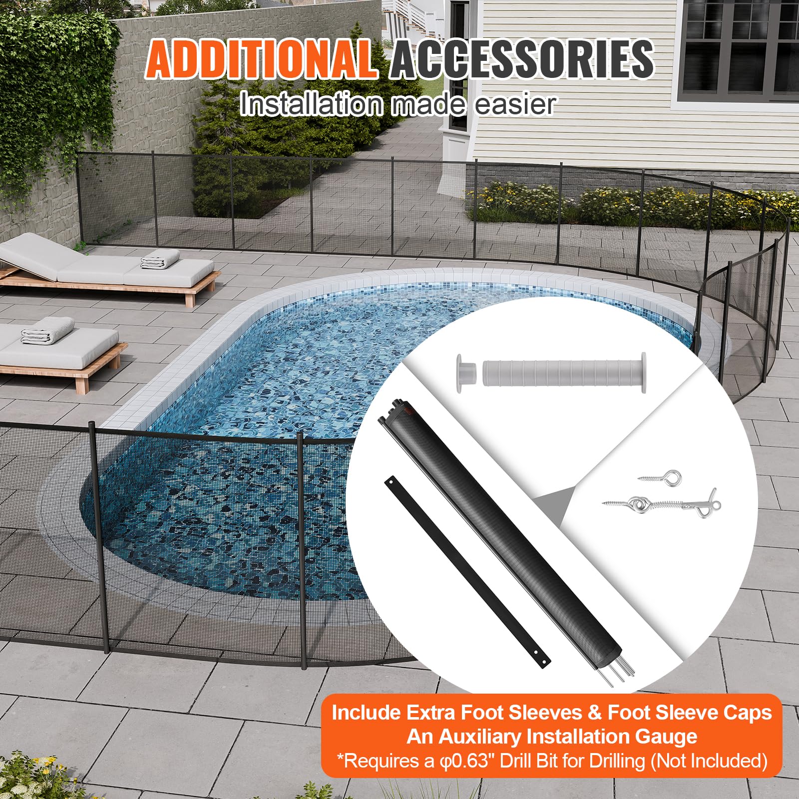VEVOR Pool Fence, 4 x 48 FT Pool Fences for Inground Pools, Removable Pool Fencing, Easy DIY Installation Swimming Pool Fence, 340gms Teslin PVC Pool Fence Mesh Protects Kids and Pets - Image 5