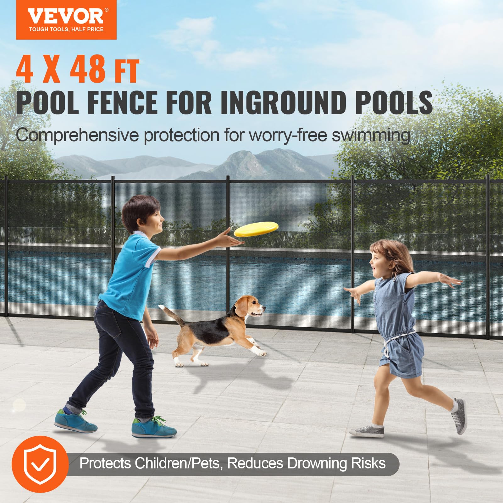 VEVOR Pool Fence, 4 x 48 FT Pool Fences for Inground Pools, Removable Pool Fencing, Easy DIY Installation Swimming Pool Fence, 340gms Teslin PVC Pool Fence Mesh Protects Kids and Pets - Image 9