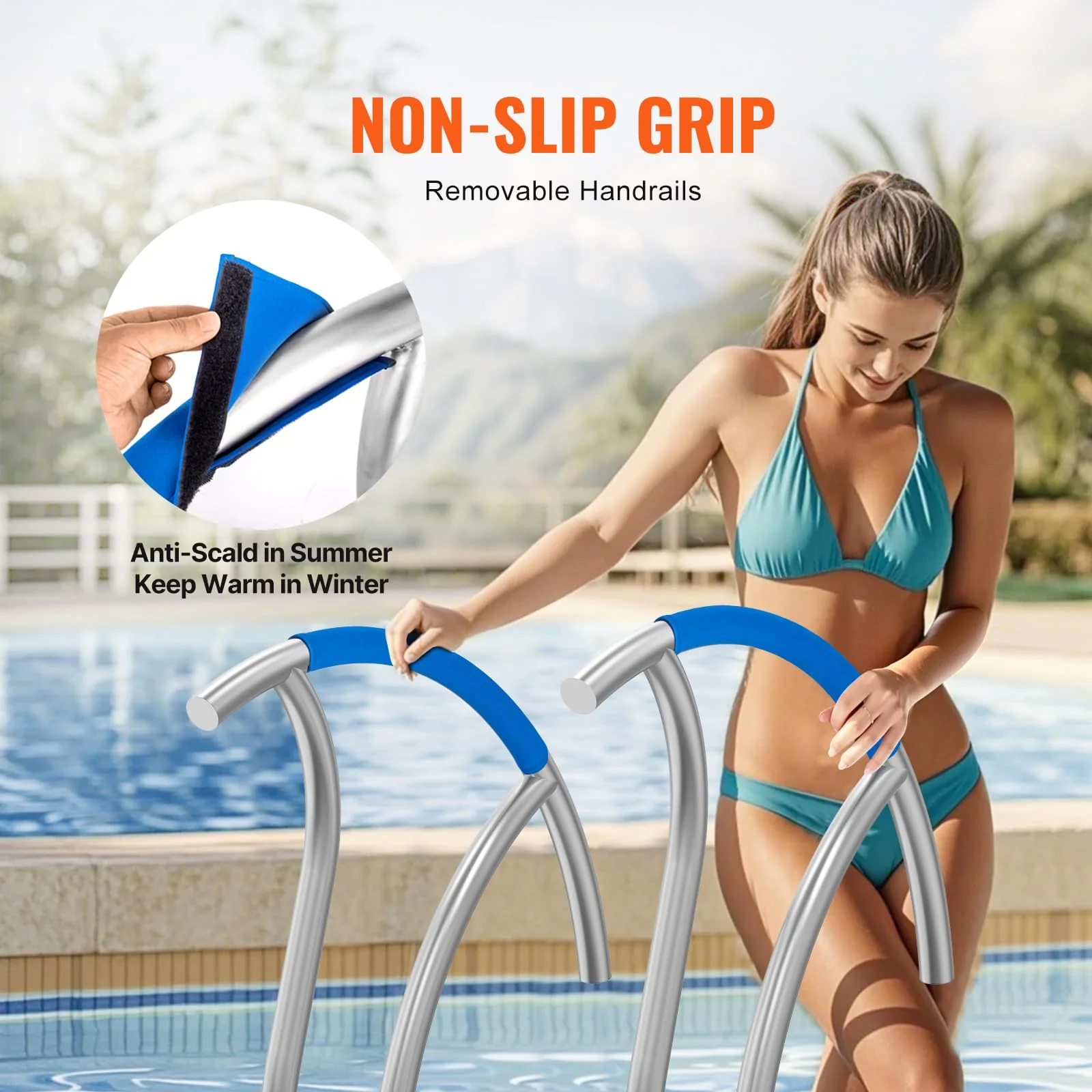 VEVOR Pool Handrail, 2 PCS 30x30 in Railing, Stainless Steel with Base Plate for Indoor/Outdoor, Safety Railing for Decks, Rust-Proof Grab Bar w/Grip Cover & Accessories for Spas - Image 7
