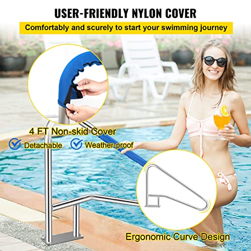 VEVOR Pool Rail 55x32 Pool Railing 304 Stainless Steel 250LBS Load Capacity Silver Rustproof Pool Handrail Humanized Swimming Pool Handrail with Blue Grip Cover & M8 Drill Bit & Self-Taping Screws - Image 7