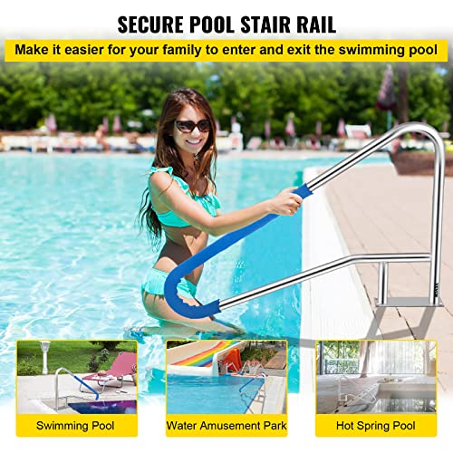 VEVOR Pool Rail 55x32 Pool Railing 304 Stainless Steel 250LBS Load Capacity Silver Rustproof Pool Handrail Humanized Swimming Pool Handrail with Blue Grip Cover & M8 Drill Bit & Self-Taping Screws - Image 8