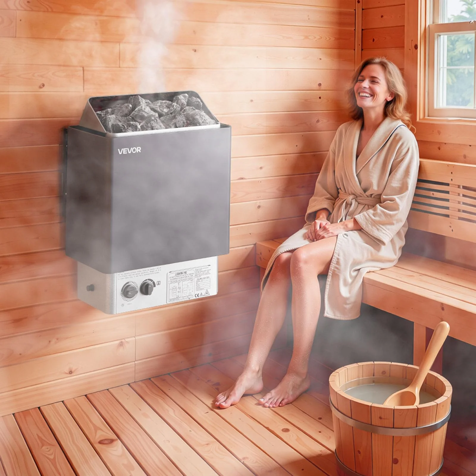 VEVOR Sauna Heater,220V Electric Sauna Stove, Steam Bath Sauna Heate 3h Timer and Adjustable Temp for Max. 176-318 Cubic Feet, Home Hotel Spa Shower Use (6KW) FCC Certification - Image 4