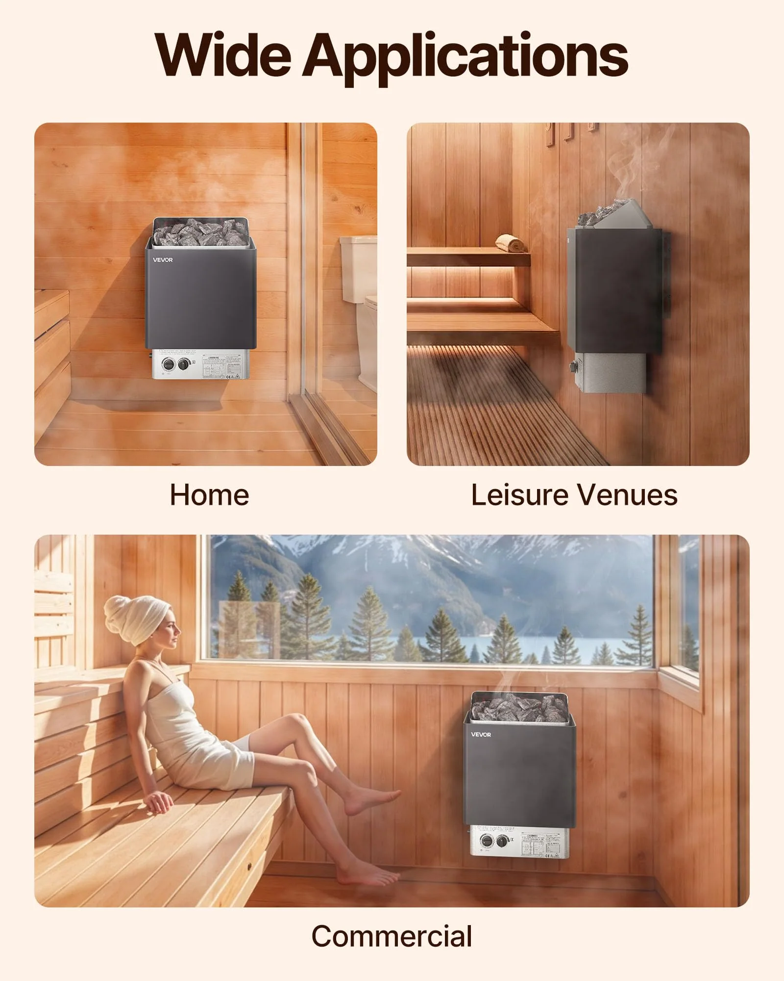 VEVOR Sauna Heater,220V Electric Sauna Stove, Steam Bath Sauna Heate 3h Timer and Adjustable Temp for Max. 176-318 Cubic Feet, Home Hotel Spa Shower Use (6KW) FCC Certification - Image 5