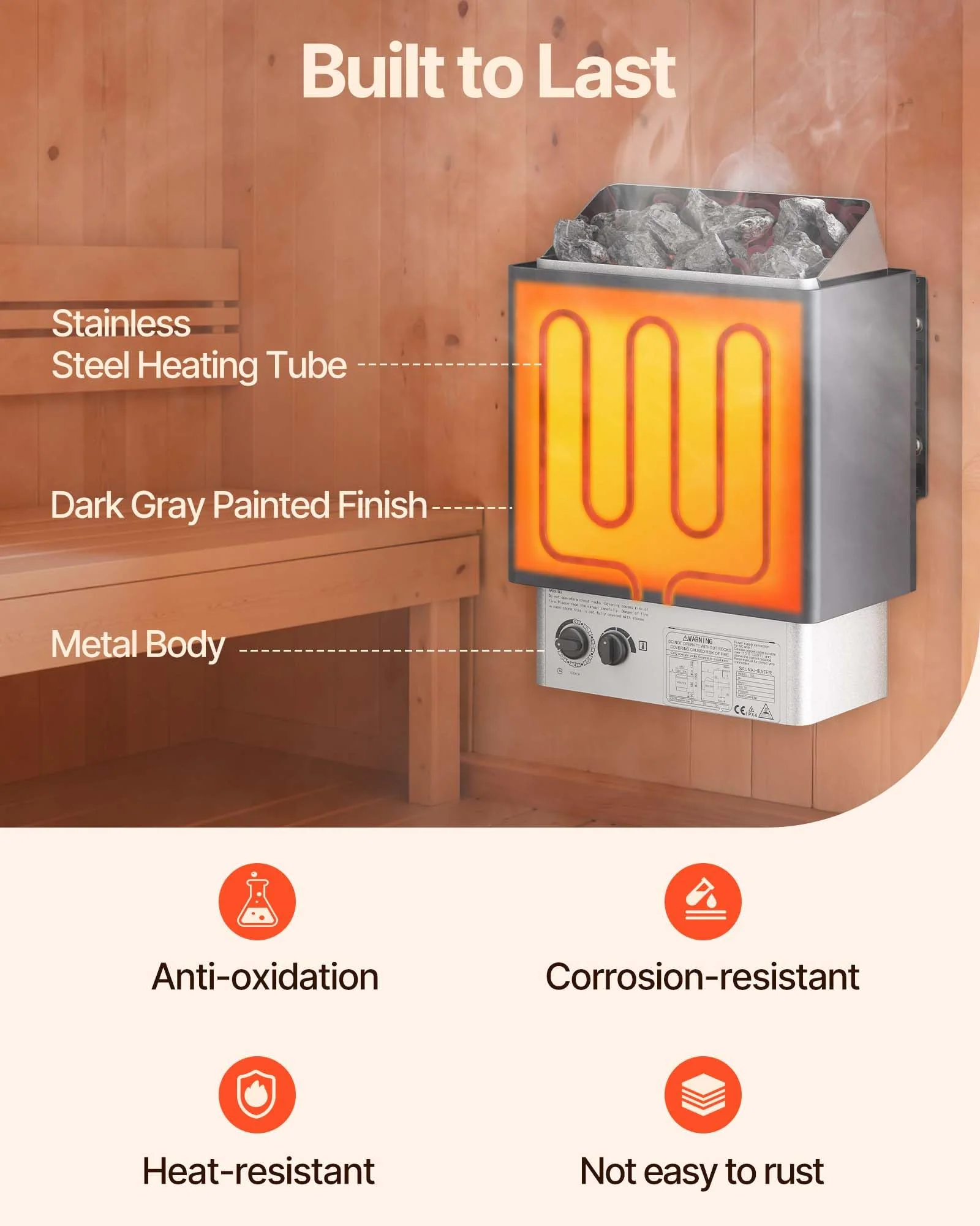 VEVOR Sauna Heater,220V Electric Sauna Stove, Steam Bath Sauna Heater 3h Timer and Adjustable Temp for Max. 176-318 Cubic Feet, (4.5KW) FCC Certification - Image 6