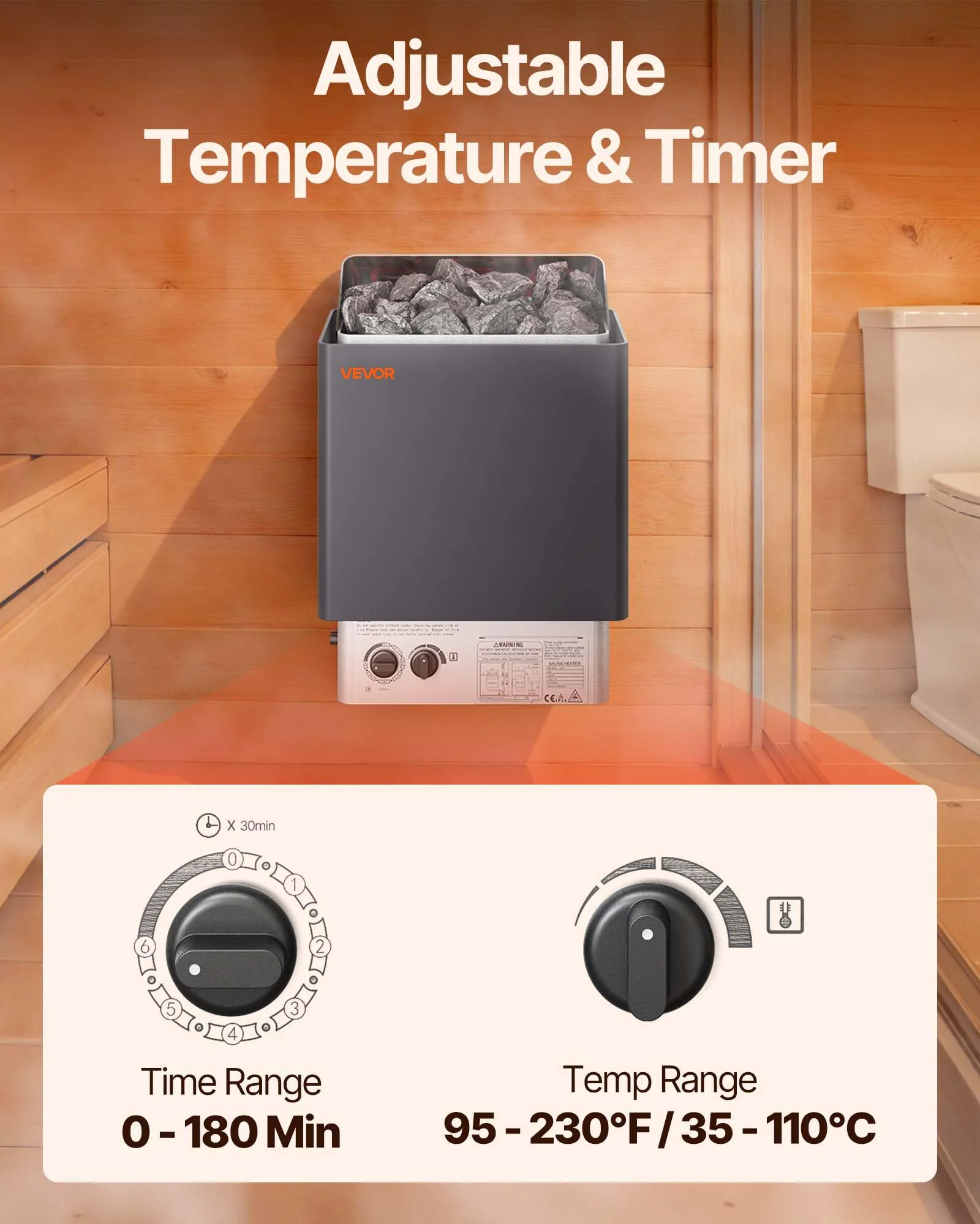 VEVOR Sauna Heater,220V Electric Sauna Stove, Steam Bath Sauna Heater 3h Timer and Adjustable Temp for Max. 176-318 Cubic Feet, (4.5KW) FCC Certification - Image 9