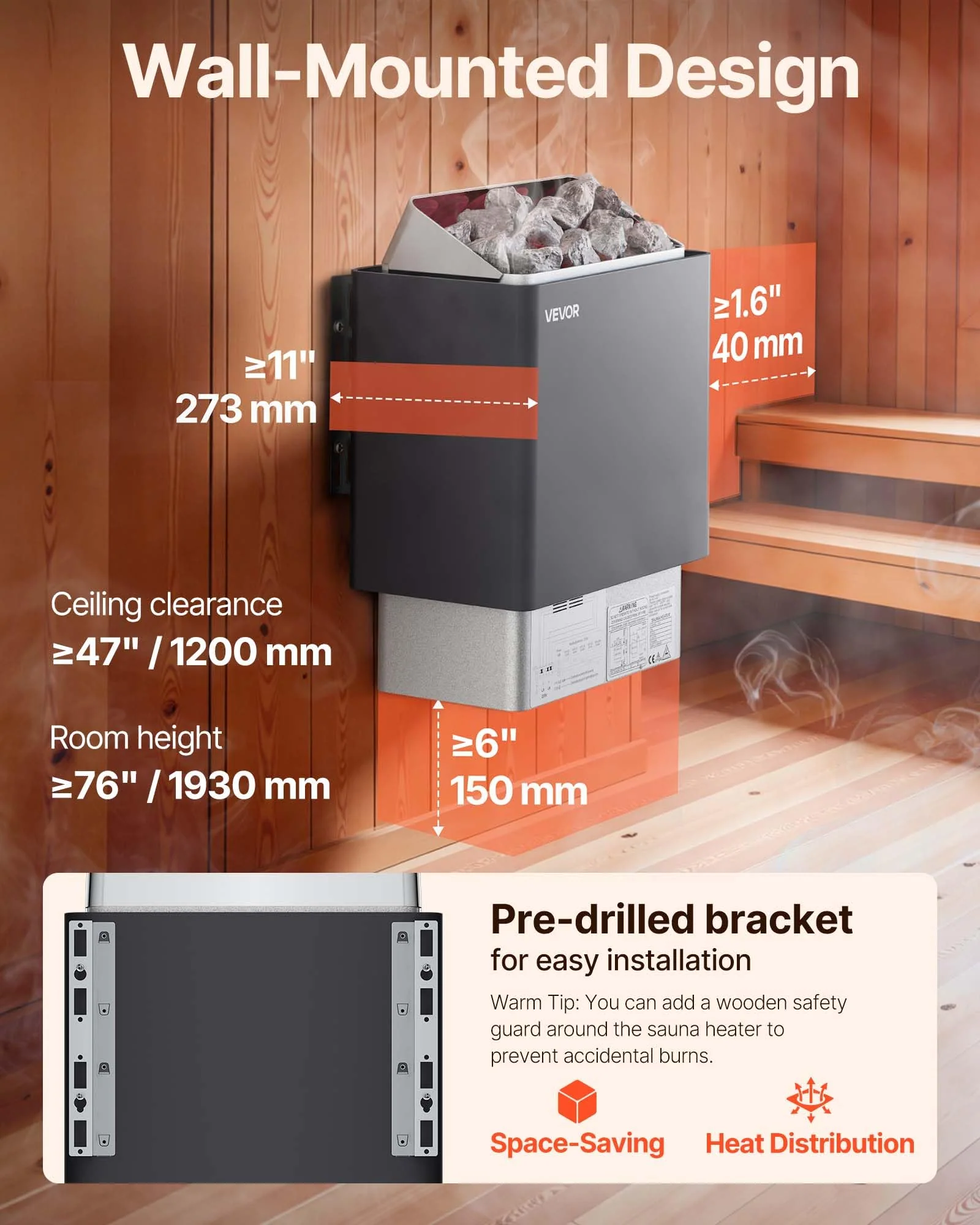 VEVOR Sauna Heater, 9KW 220V Electric Sauna Stove, Steam Bath Sauna Heater with External Digital Controller, 3h Timer & Adjustable Temp for Max. 317-459 Cubic Feet, Home Hotel Spa Shower FCC Certify - Image 10