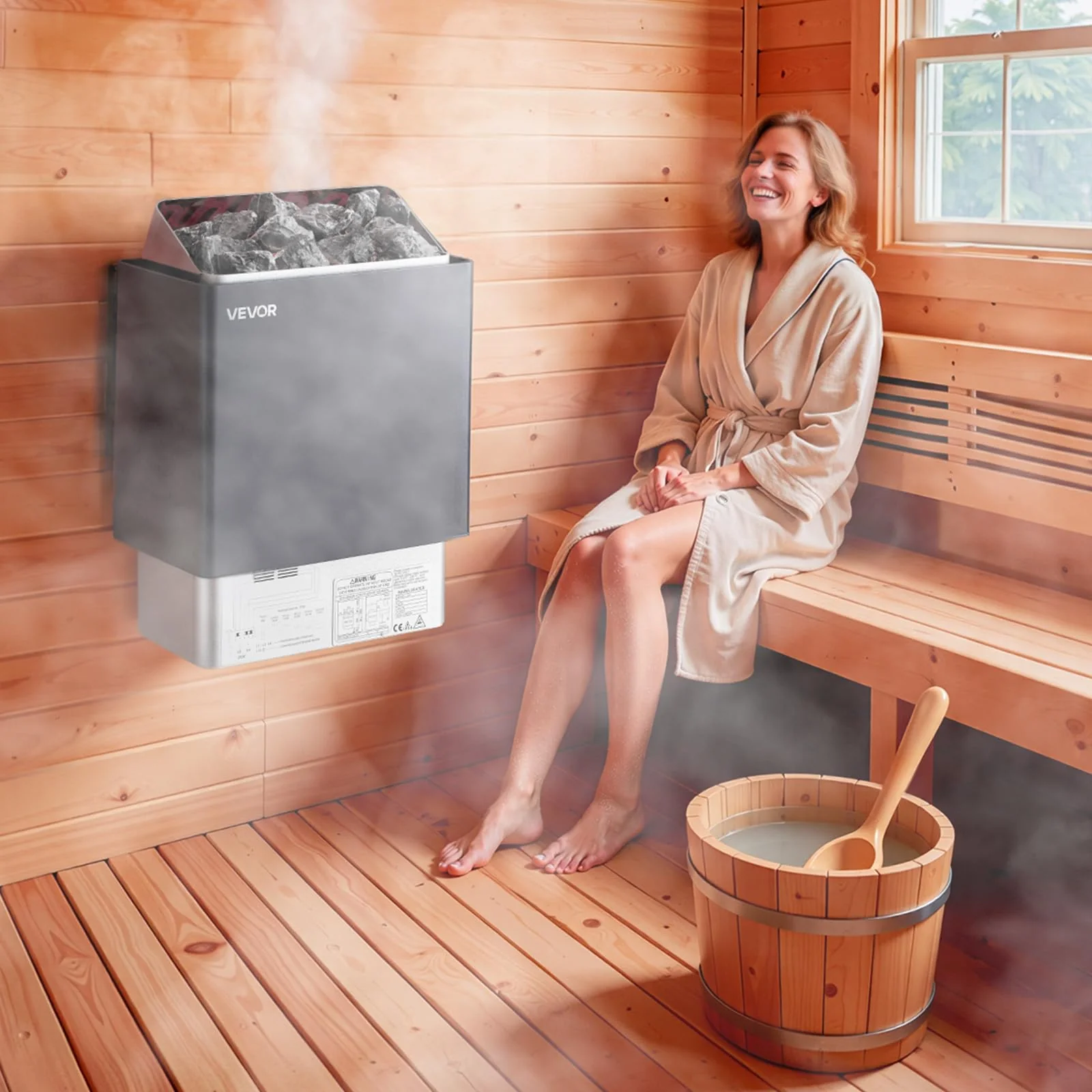 VEVOR Sauna Heater, 9KW 220V Electric Sauna Stove, Steam Bath Sauna Heater with External Digital Controller, 3h Timer & Adjustable Temp for Max. 317-459 Cubic Feet, Home Hotel Spa Shower FCC Certify - Image 4