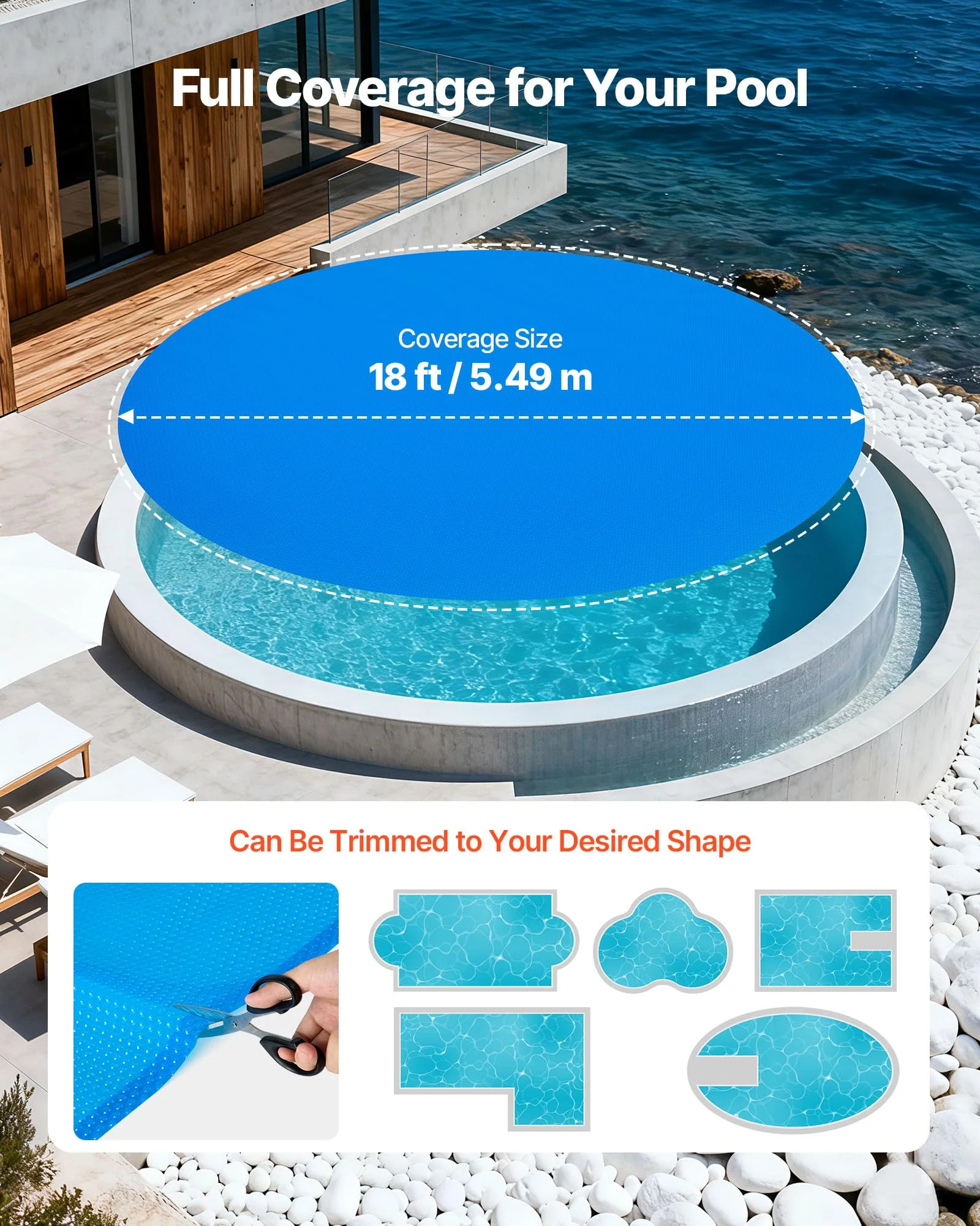 VEVOR Solar Pool Cover, 18 ft Round Pool Bubble Cover, 16 Mil Pools Solar Blanket with Bubble & PE Material, Daytime Heat Absorption, Nighttime Heat Retention, Heat Retaining Solars Covers, Blue - Image 9
