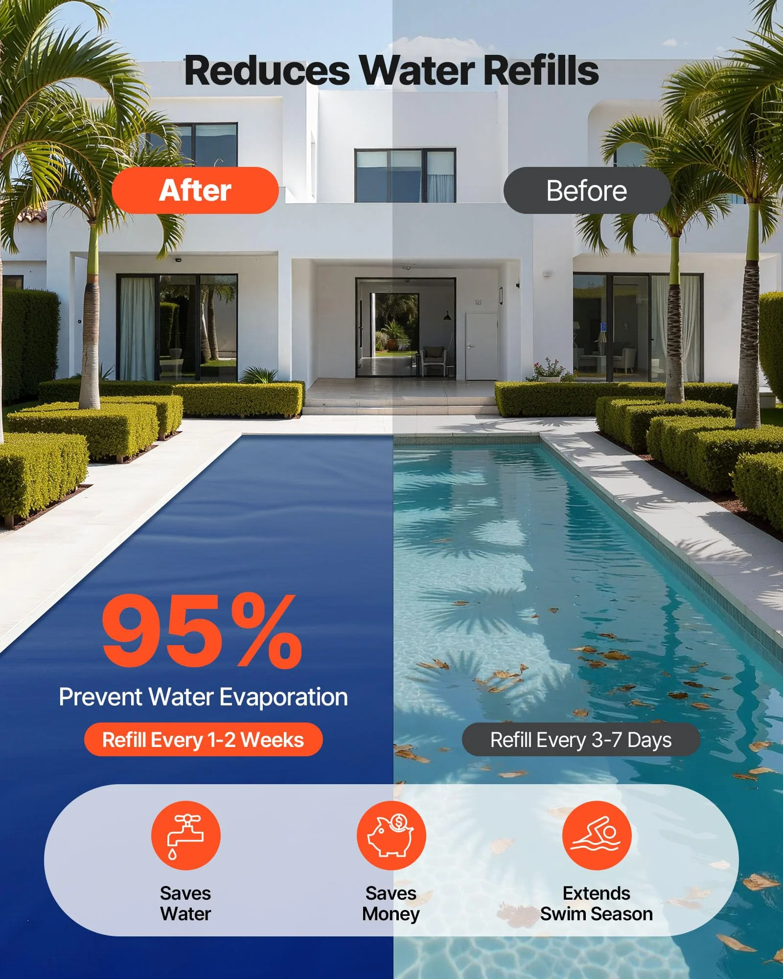 VEVOR Solar Pool Cover, 32 x 16 ft Pool Bubble Cover, 16 Mil Pools Solar Blanket with Dual Heat-Locking Air Layer for Pools, Daytime Heat Absorption, Nighttime Heat Retention, Blue & Silver, Cuttable - Image 6