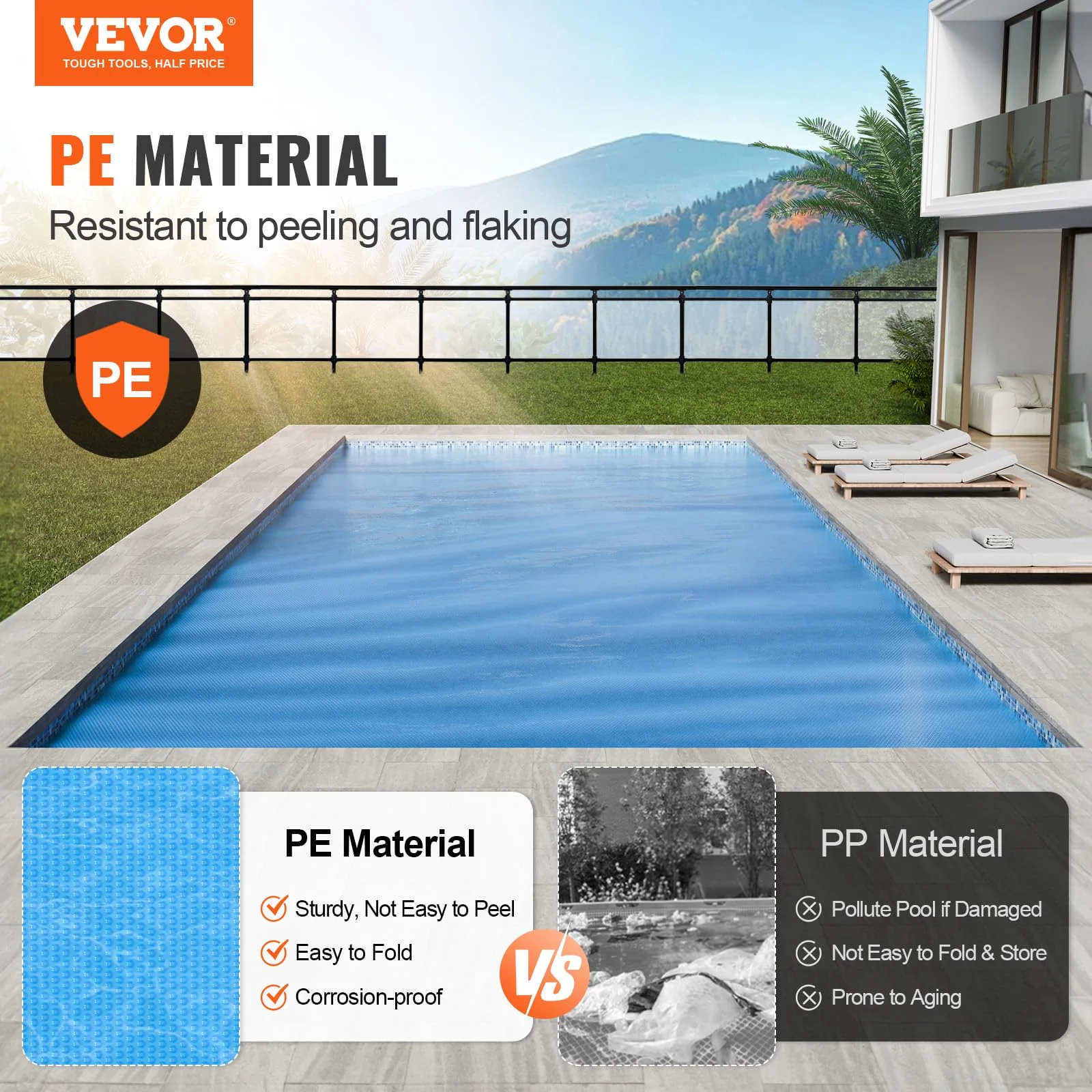 VEVOR Solar Pool Cover, 32 x 16 ft Rectangle Solar Blanket for Pools, 16 mil Solar Covers for Inground Above Ground Swimming Pool Solar, Blue - Image 10