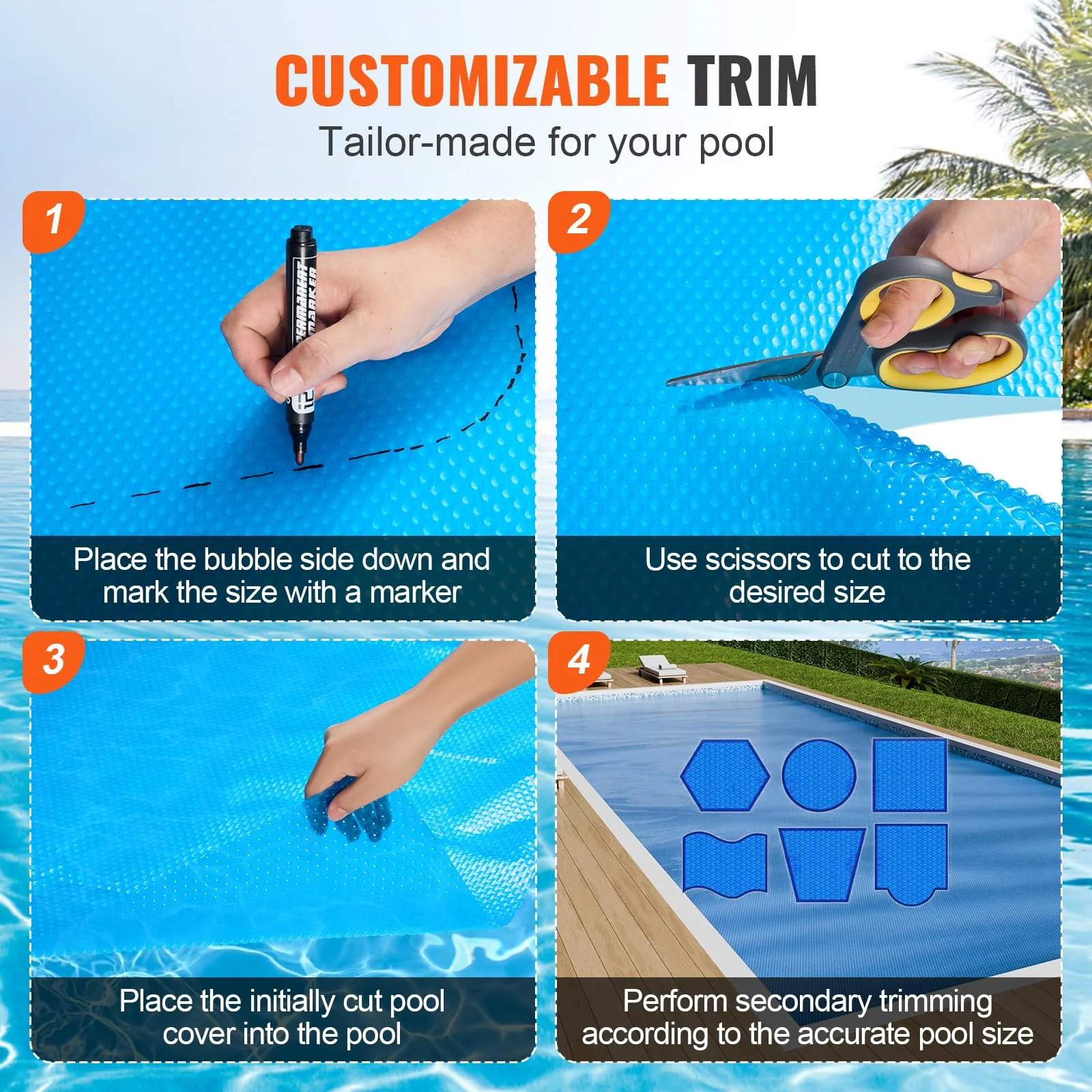 VEVOR Solar Pool Cover, 40 x 20 ft Rectangle Solar Cover 16 mil for Pools, Inground Above Ground Swimming Pool Solar Blanket with Bubble, Heat Retaining Solar Covers Blue - Image 5