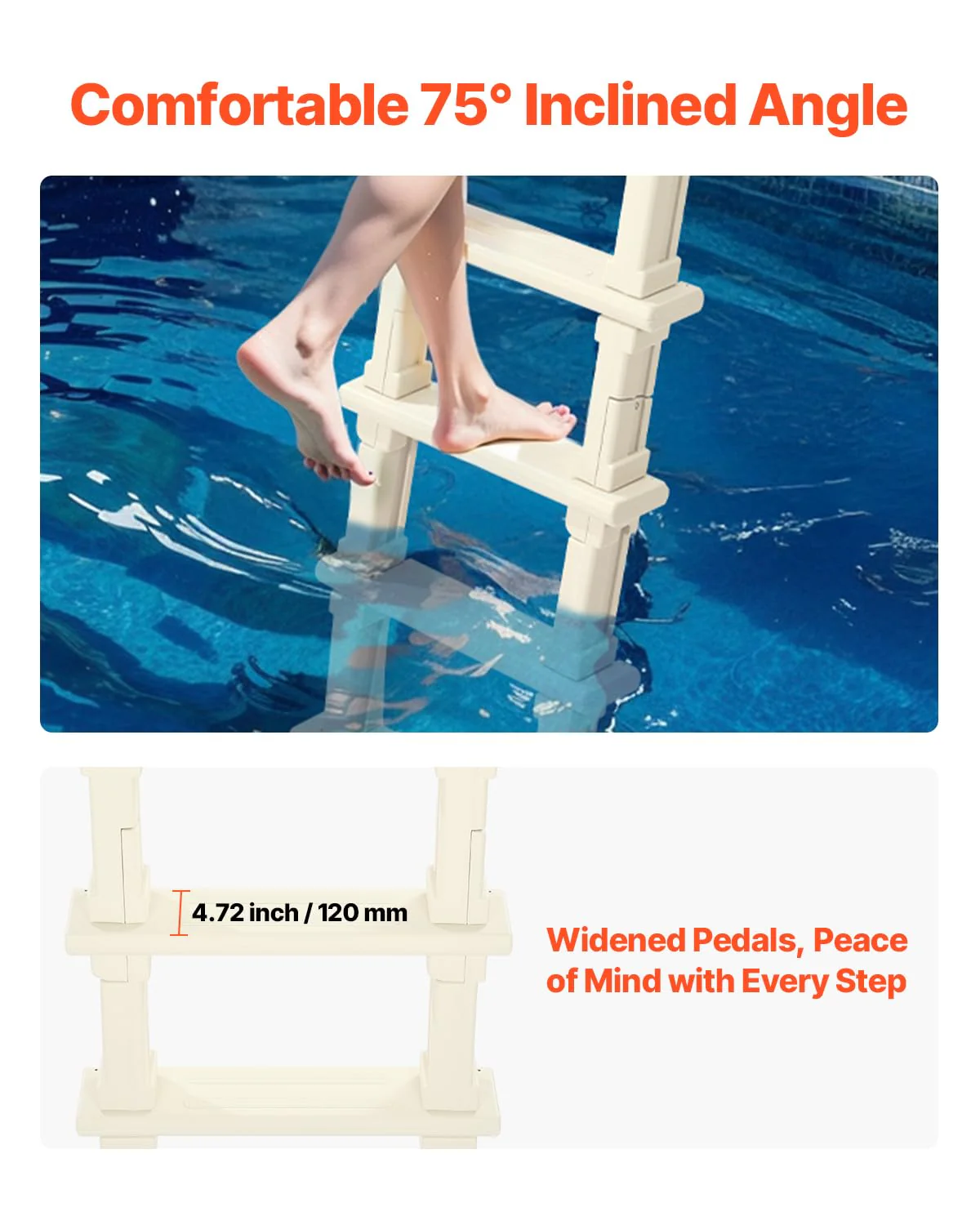 VEVOR Swimming Pool Ladder, 75°Inclined 5-Step Double Handrails Stair, Non-Slip Heavy Duty Steps, Load Capacity 300 lb, for 48-54 in Inground & Above-Ground Pools of Any Deck Surface Indoor & Outdoor - Image 10