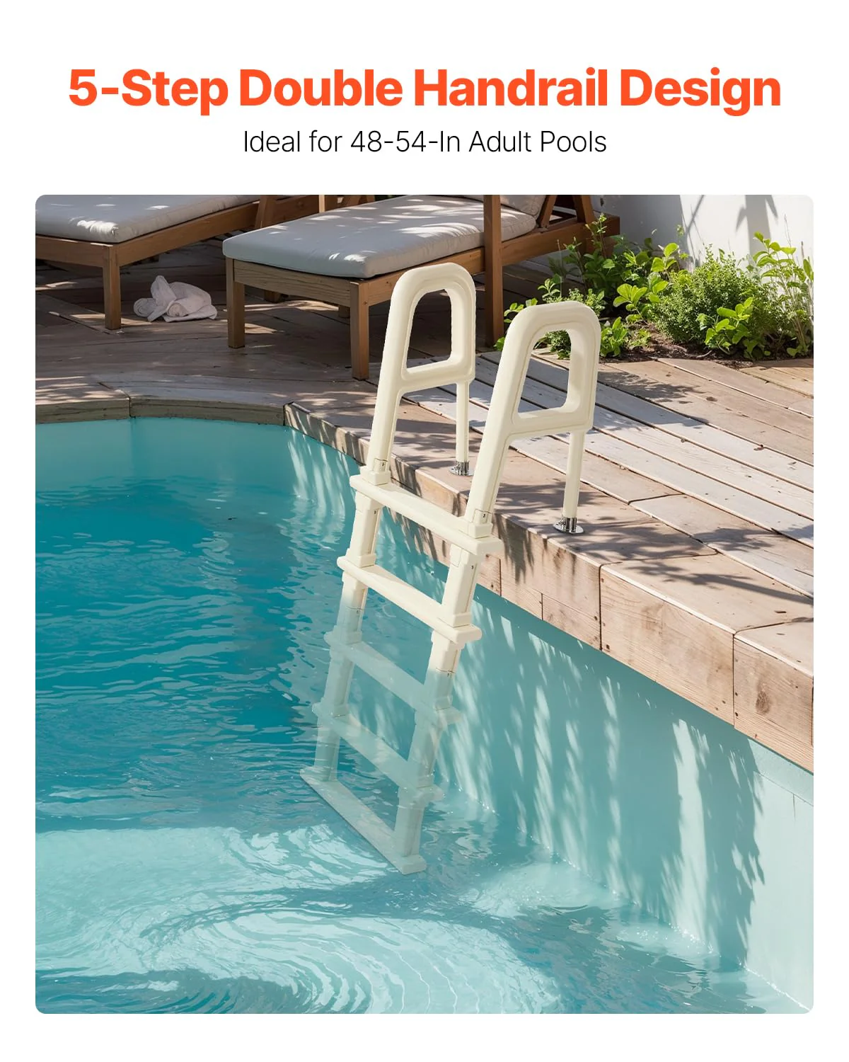 VEVOR Swimming Pool Ladder, 75°Inclined 5-Step Double Handrails Stair, Non-Slip Heavy Duty Steps, Load Capacity 300 lb, for 48-54 in Inground & Above-Ground Pools of Any Deck Surface Indoor & Outdoor - Image 12