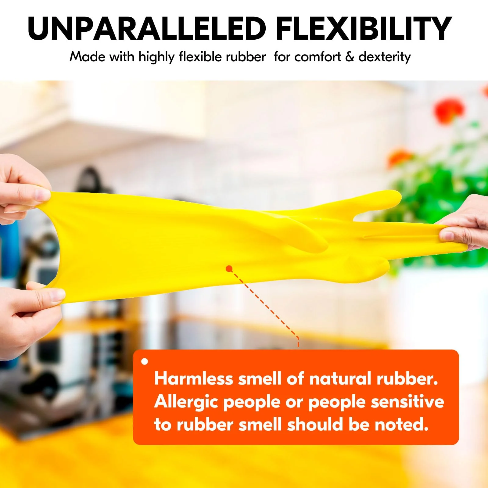 Vgo... 5-Pairs Reusable Household Gloves, Rubber Dishwashing gloves, Extra Thickness, Long Sleeves, Kitchen Cleaning, Working, Painting, Gardening, Pet Care (Size M, Yellow, HH4601) - Image 3