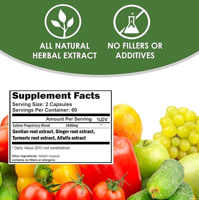 VH Nutrition Eatmor | Appetite Booster | Weight Gain Pills* for Women and Men | Designed for Women with Gentian, Ginger, Alfalfa | 120 Easy-to-Swallow Capsules - Image 5