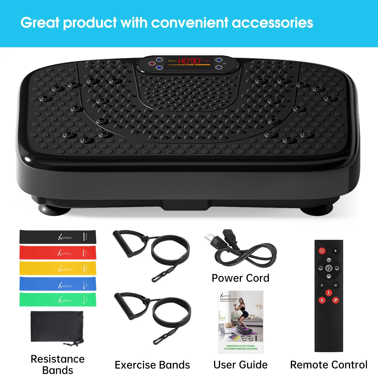Vibration Plate Exercise Machine with Resistance Bands for Working Out,Softgym Vibration Plate for Foot Massage Power Plate Vibration Platform, Waver Vibration Plate 400 Lbs with Exercise Bands-Black - Image 2