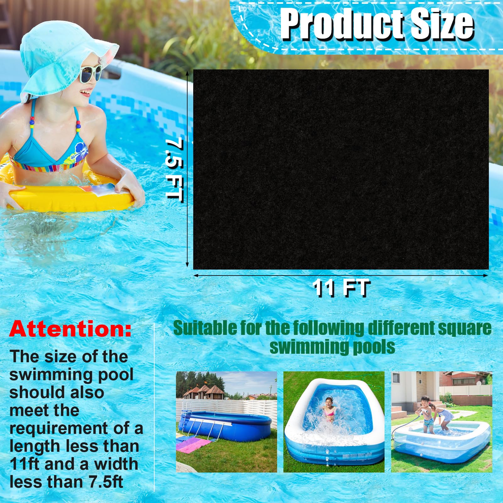VICAMB 11 x 7.5ft Rectangular Pool Liner Pad for Above Ground Swimming Pools,220g/㎡ Heavy Duty Pool Ground Mat Under Pool Pad,Pools Bottom Liner Protector to Prevent Puncture and Extend Liner Life - Image 7