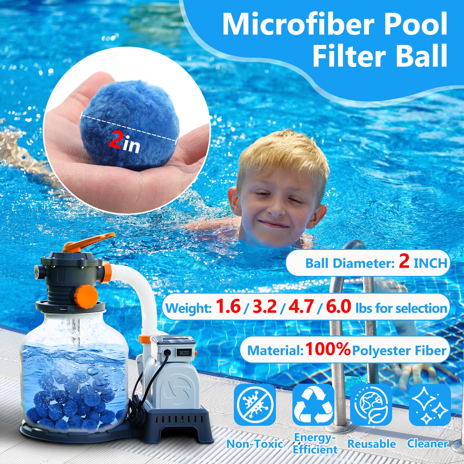 VICAMB 3.2 lbs Pool Filter Ball for Sand Filter,Reusable Swimming Pool Filter Media Ball,Replace Pool Filter Sand for Aquarium Tank,Pools Sand Filter Systems - Image 8