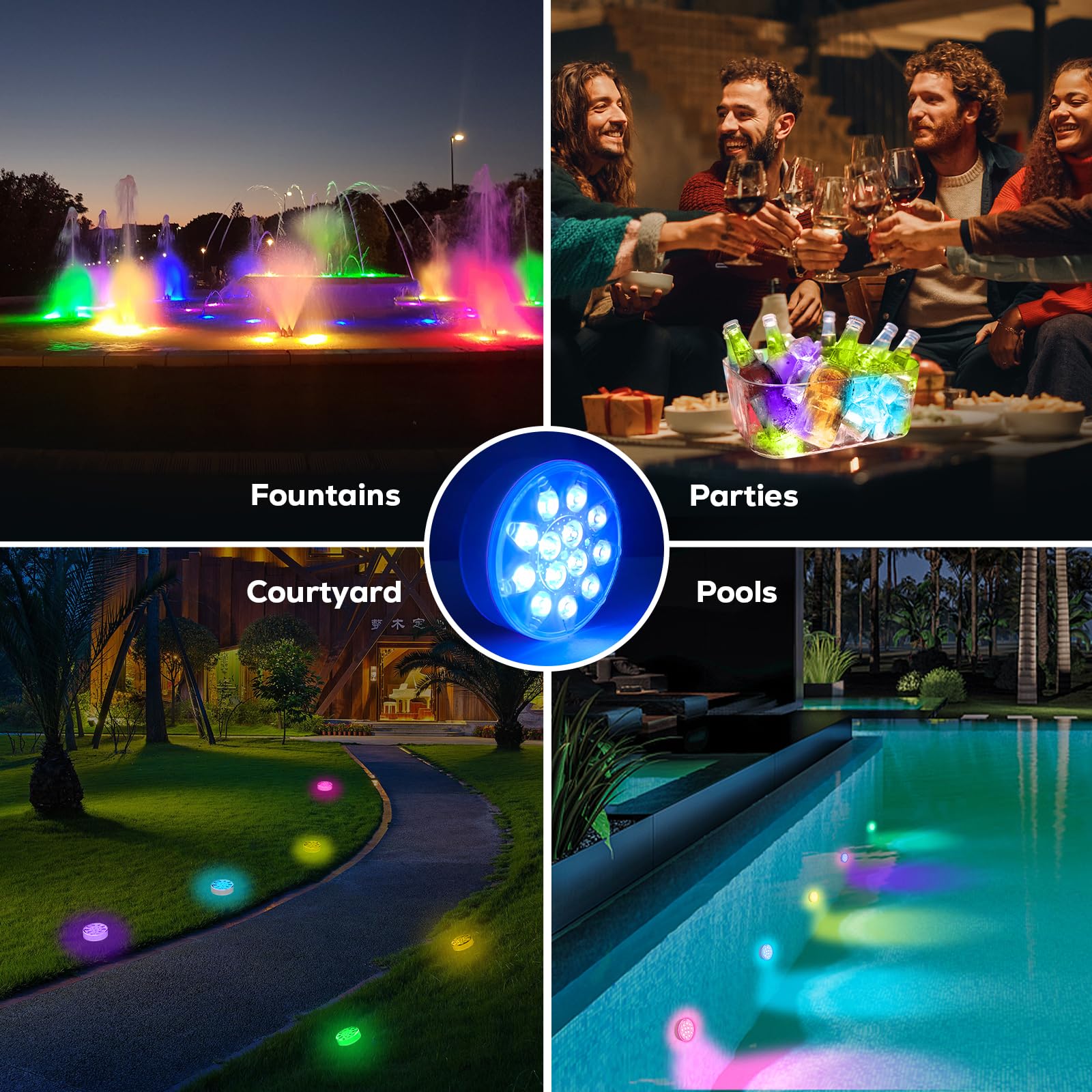 VICHTOP Pool Lights - 2 Pack, Rechargeable Submersible LED Pool Lights with Remote, IP68 Waterproof Pool Decor Light for Inground Pools, Above Ground Pools, Parties, Hot Tubs, Vase Bases - Image 2