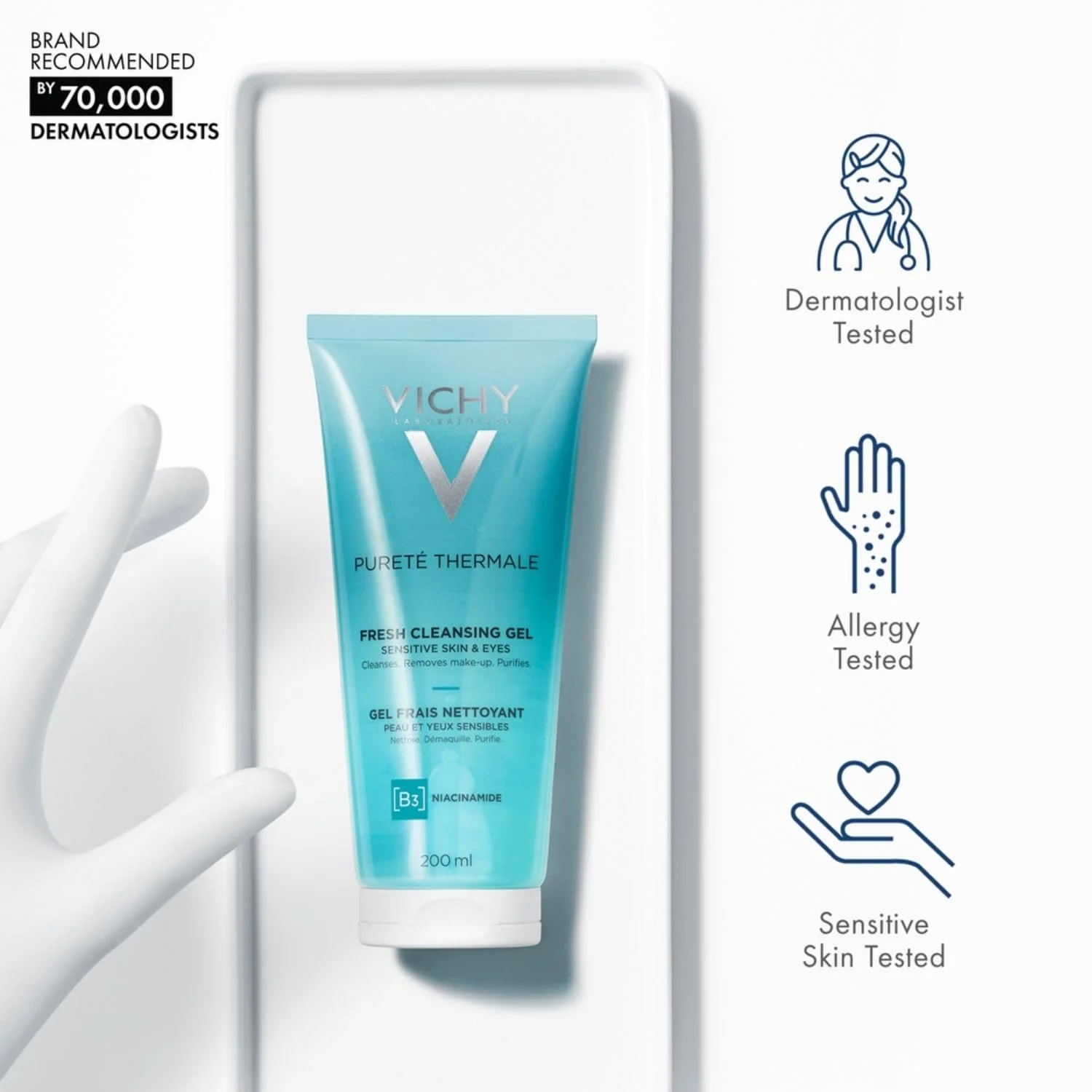 VICHY Pureté Thermale Fresh Cleansing Gel, Formulated With Glycerin, Gentle Gel Cleanser & Makeup Remover, Removes Impurities Without Overdrying, Safe For Sensitive Skin & Eyes 6.7 Fl Oz (Pack of 1) - Image 3