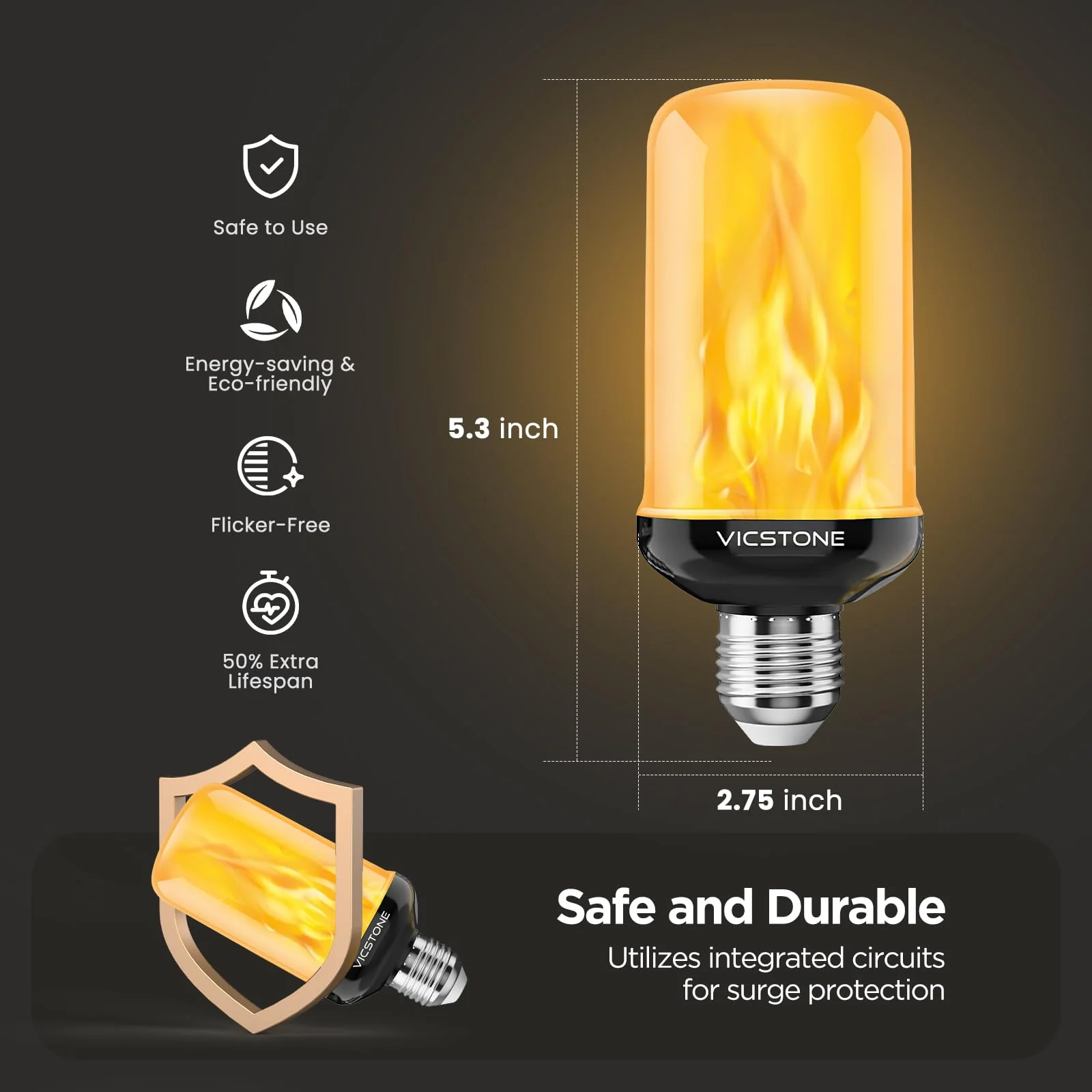 Vicstone Dusk to Dawn LED Flame Light Bulbs Outdoor, 4 Modes Flickering Light Bulbs with Upside Down Effect, E26 Fire Bulb for Halloween Christmas Party Patio Porch Home Indoor Decorations - 2 - Image 5