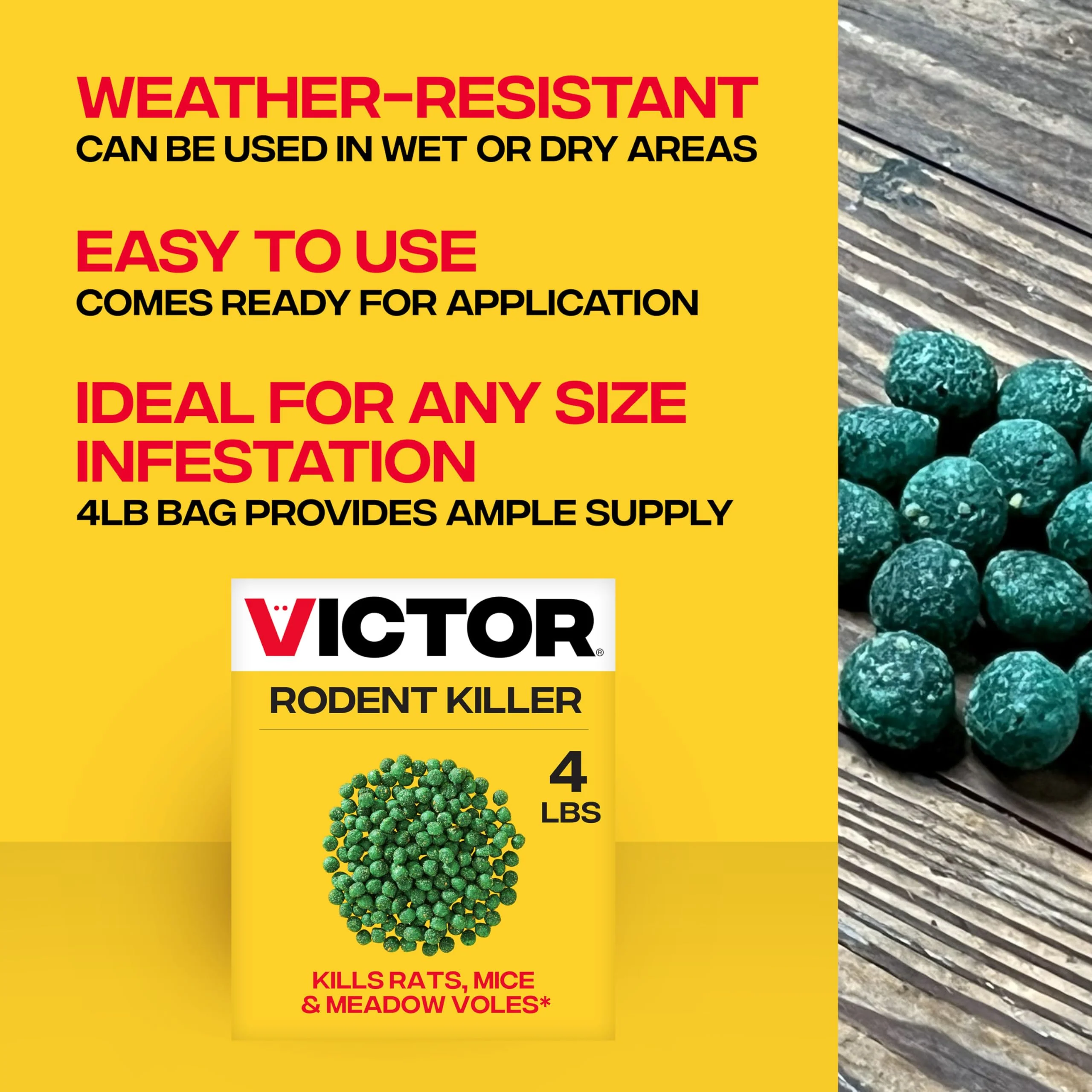 Victor Rat Poisoning for Inside & Outdoor Use - Kills Rats, Mice, Meadow Voles, Mouse Poisoning for Indoor & Outside Areas, Ready-to-Use, Yellow, M925, 4 lbs - Image 9